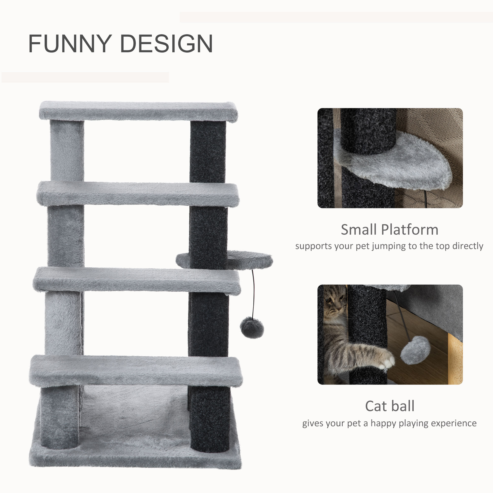 4-step Pet Stairs With Scratching Posts,Platforms,Toy Ball,Grey — image 5