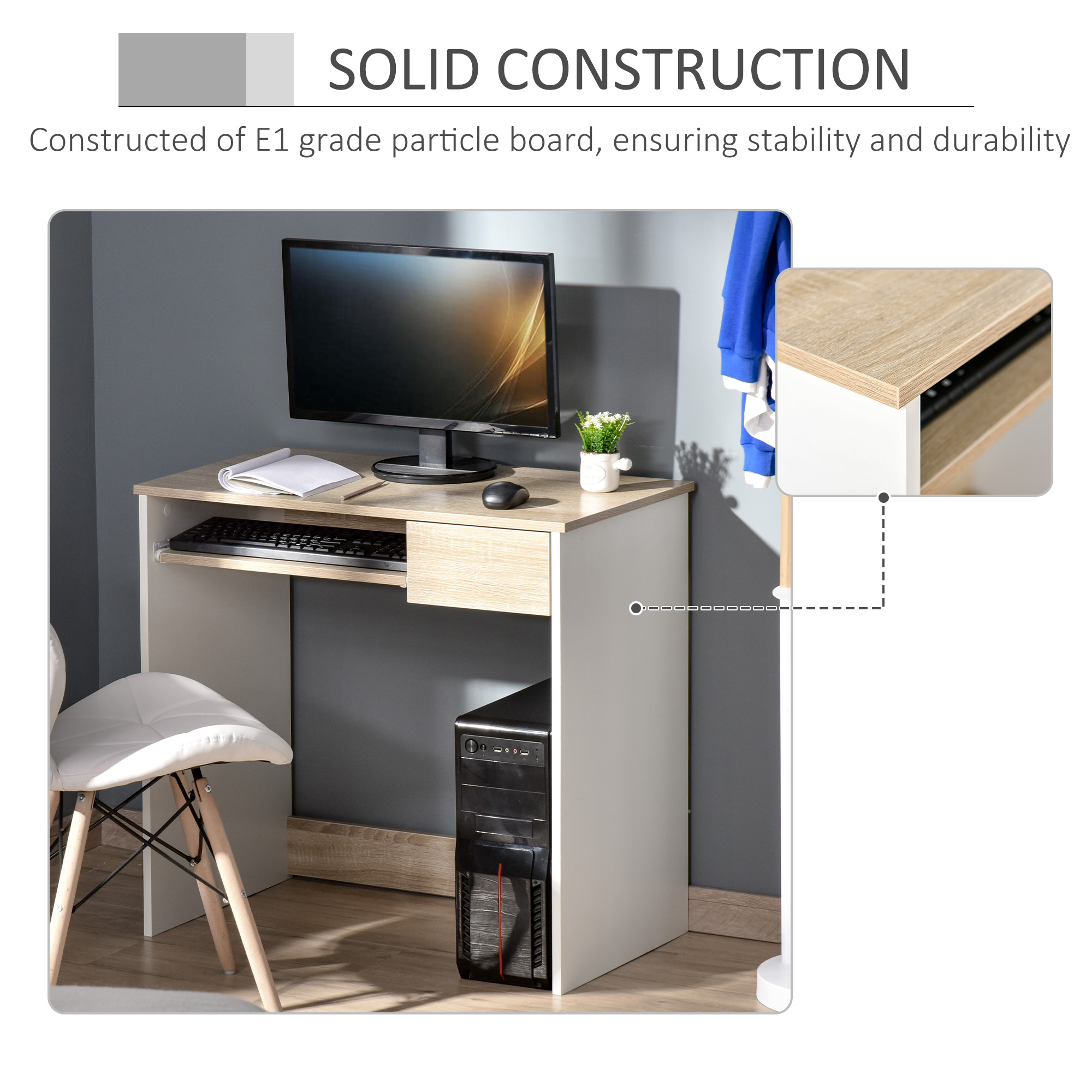 80cm Compact Computer Desk With Keyboard Tray,Home Office