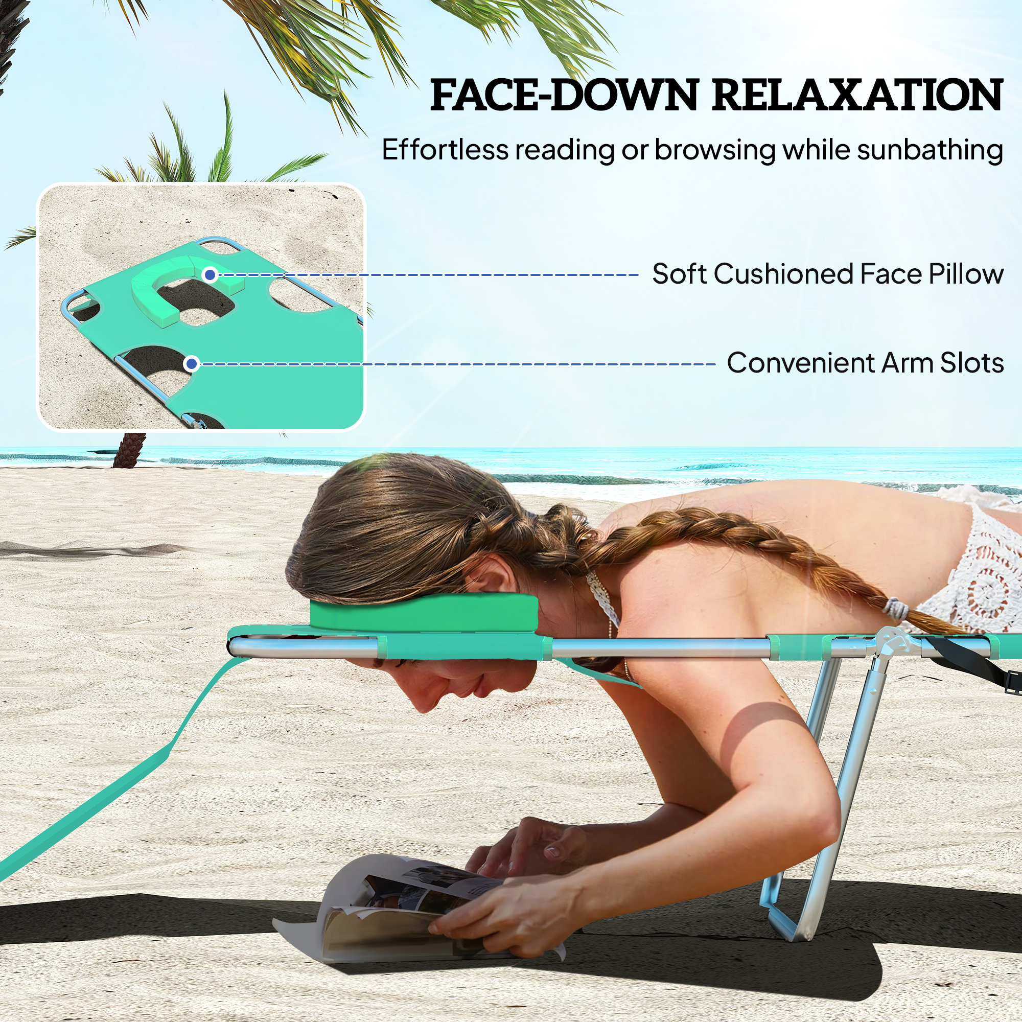 Foldable Sun Lounger With Reading Hole-Green — image 4