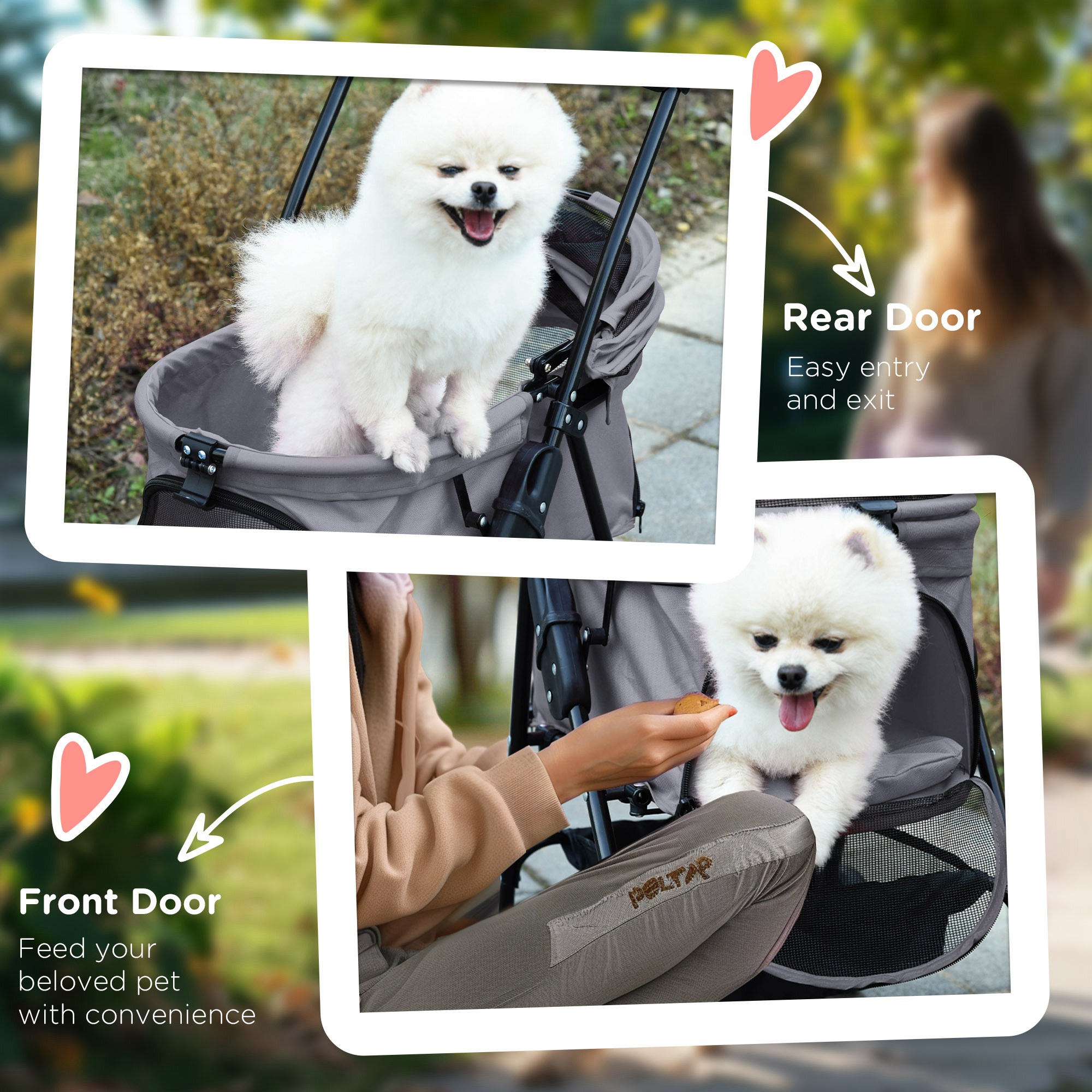 Dog Pram Stroller Foldable Pet Pushchair With 4 Wheels,Safety Leashes,Cup — image 2