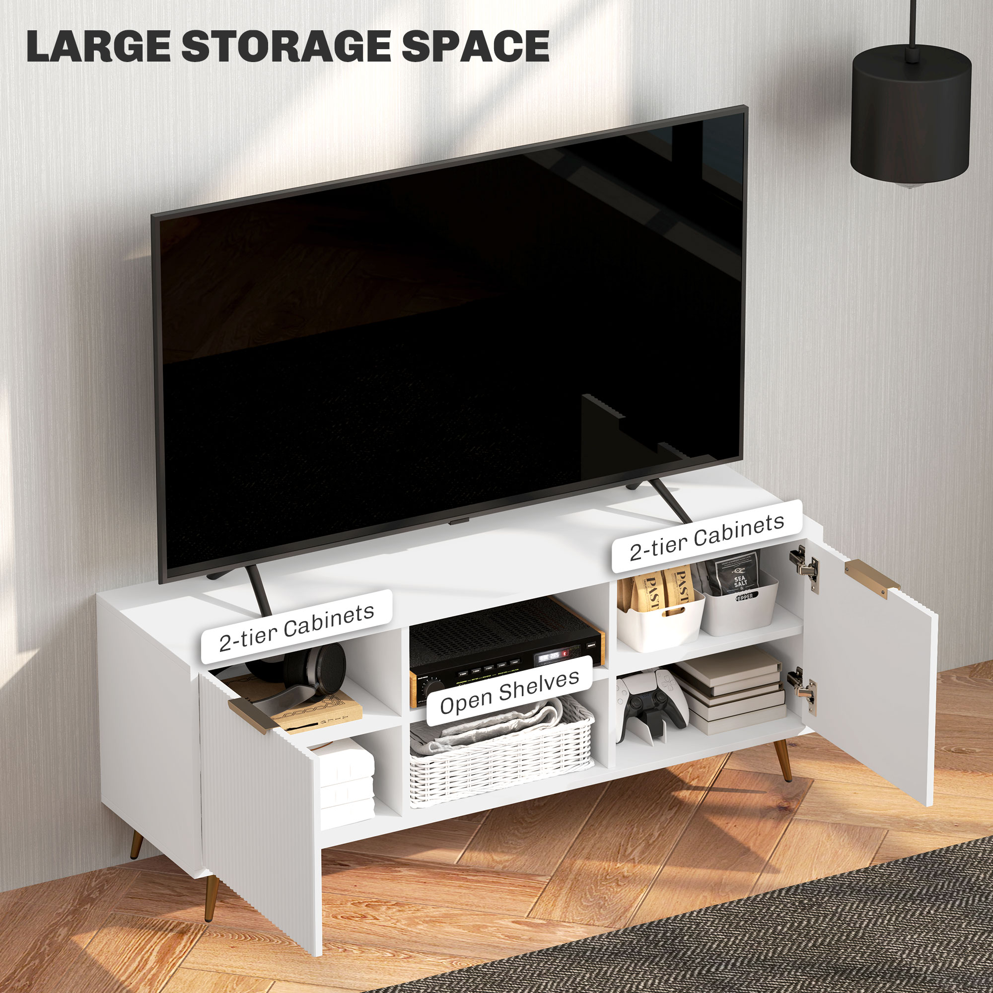 Modern TV Stand Cabinet For TVs Up To 55",TV Unit With 2 Open Shelves And 2 — image 5