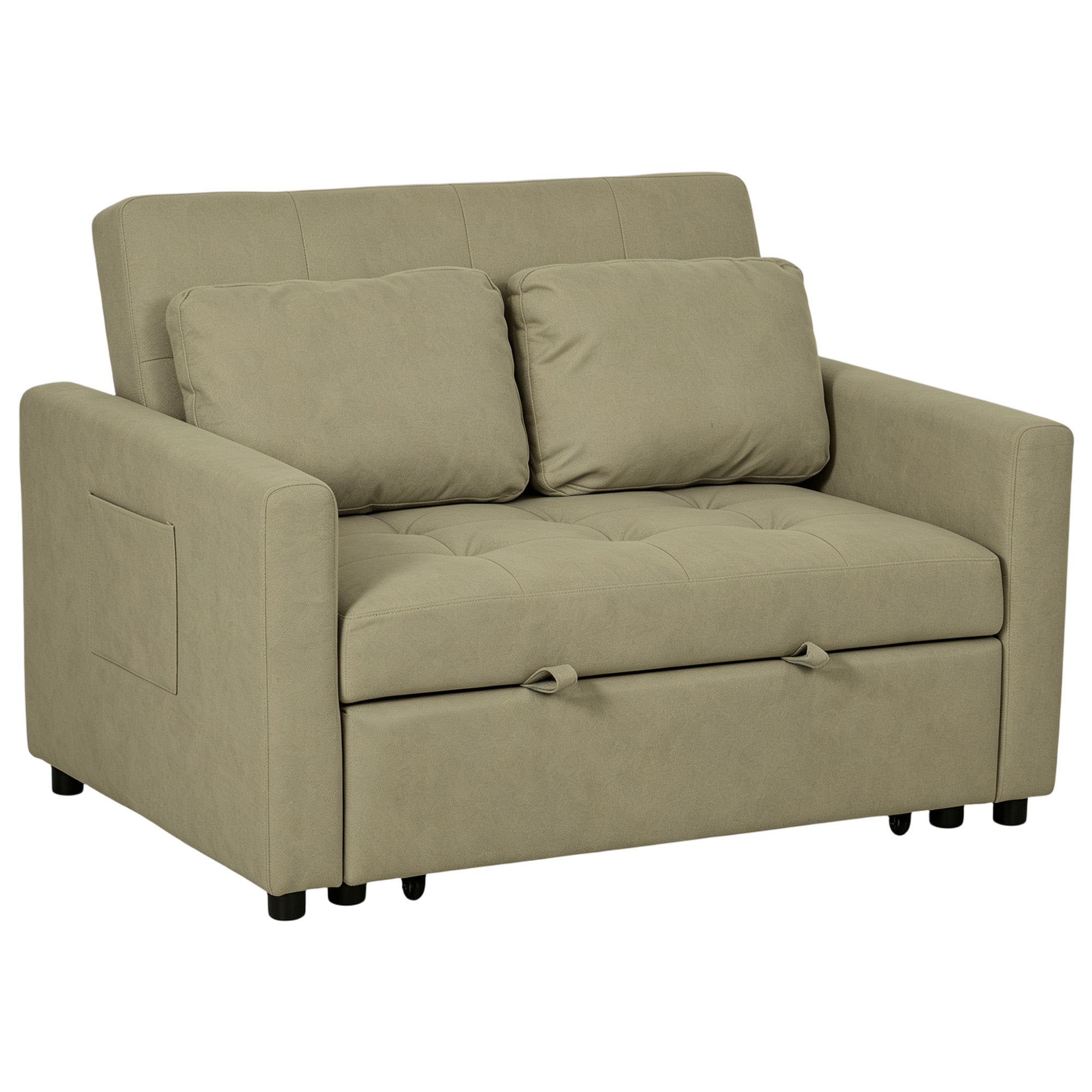 Loveseat Sofa Bed,Convertible Bed Settee With 2 Pillows,Side Pockets,Light Brown — image 3