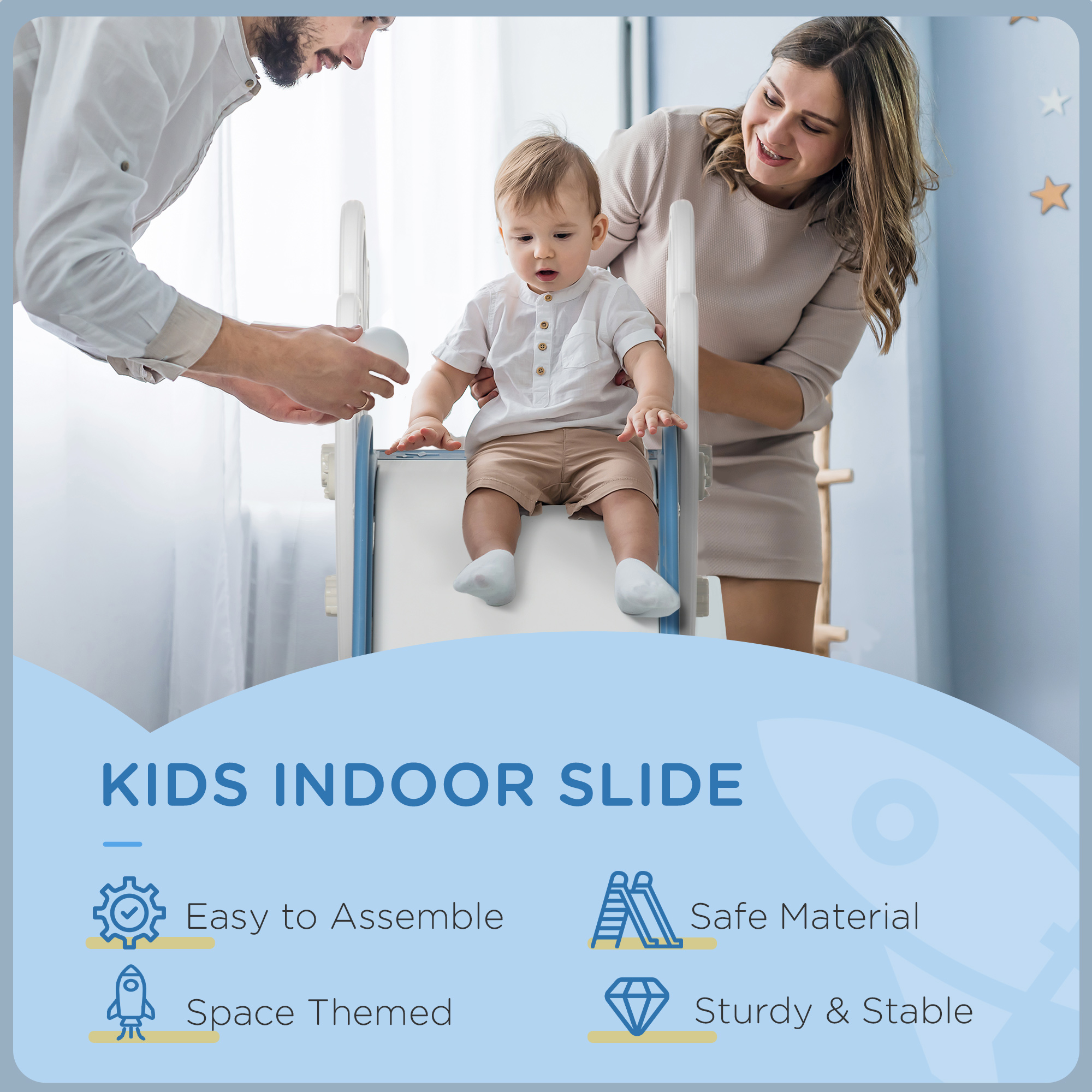 Space-Themed Baby Slide,Indoor Freestanding Kids Slide,for Ages 1.5-3 Years-Blue — image 4
