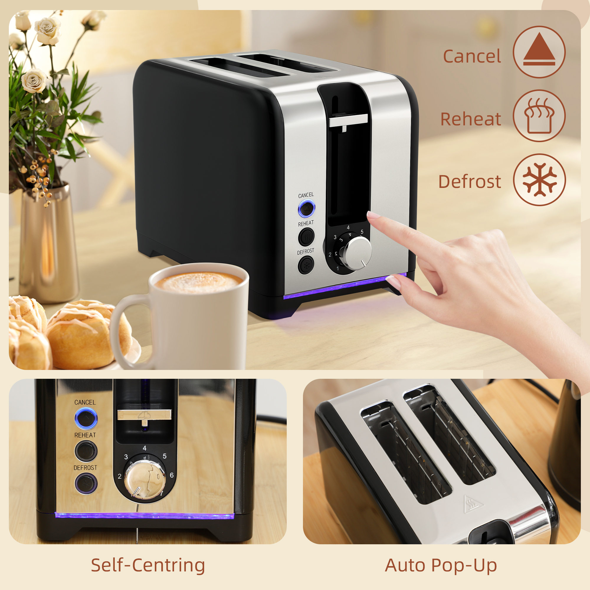Simple Polished Toaster And Kettle Set-Black — image 2