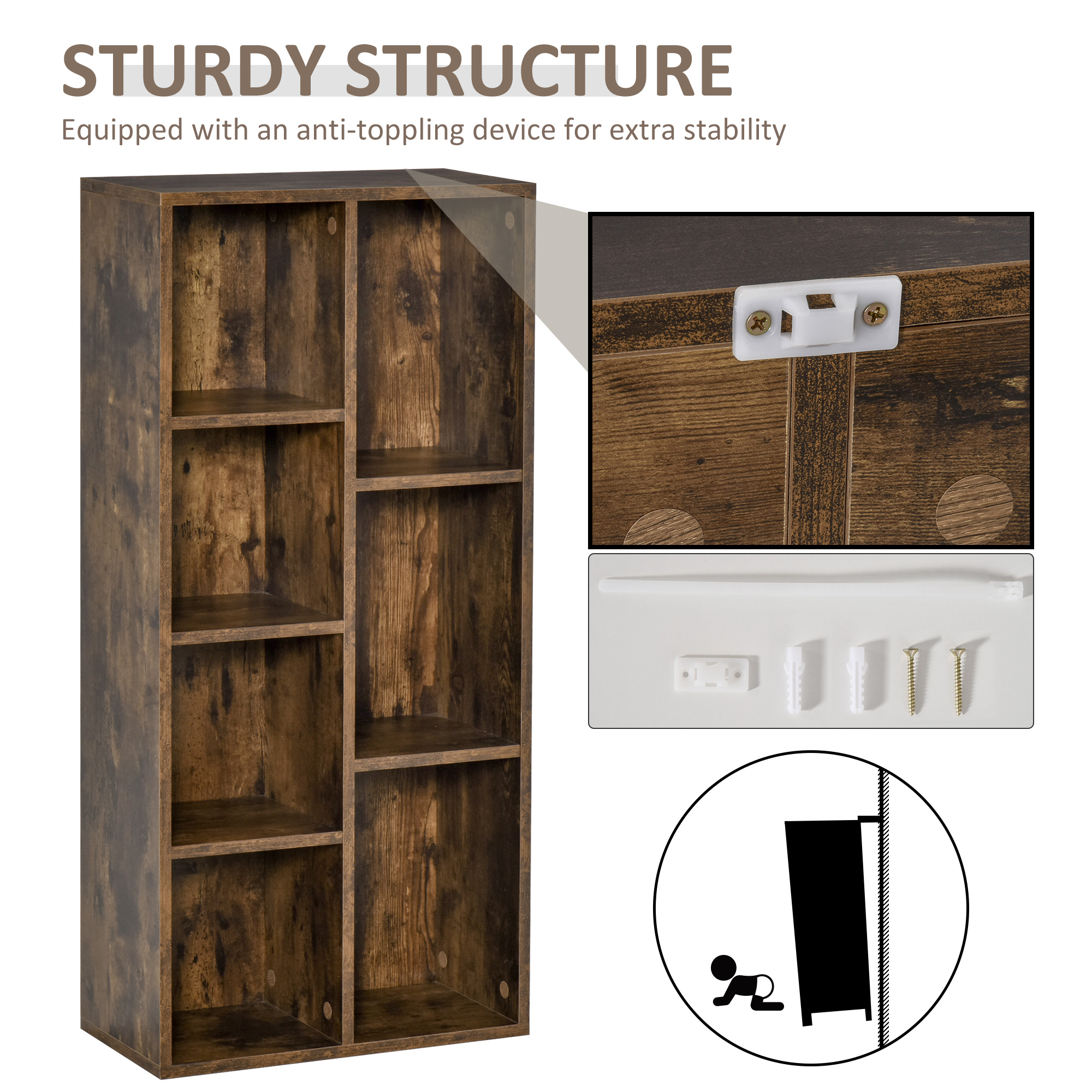 Seven-Cube Bookcase-Rustic Brown Wood Effect — image 3