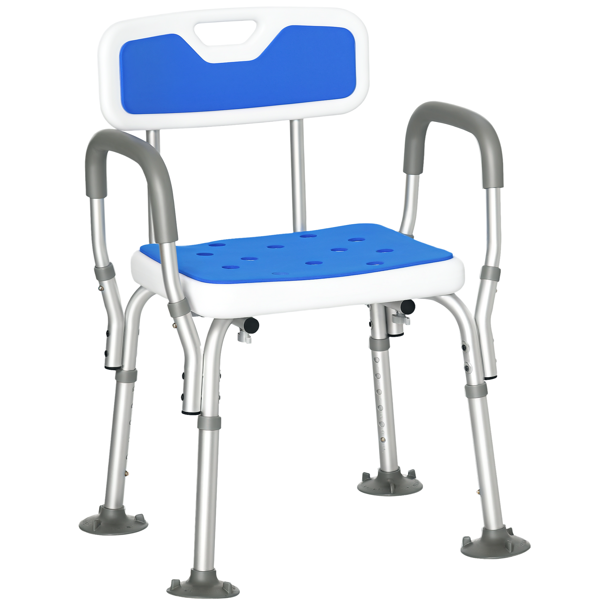 EVA Padded Shower Chair For The Elderly And Disabled,Height Adjustable Shower Stool With Back And Arms,4 Suction Foot Pads,Blue — 1