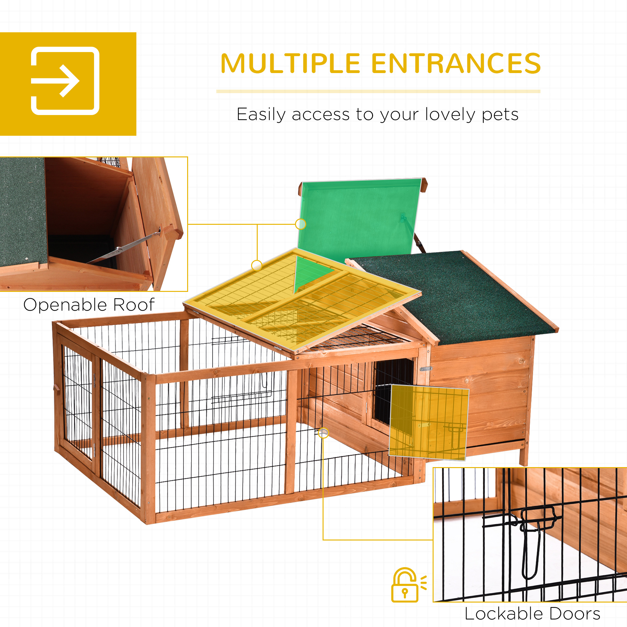 Wooden Rabbit Hutch Outdoor,Guinea Pig Hutch,Detachable Pet House Animal Cage — image 3