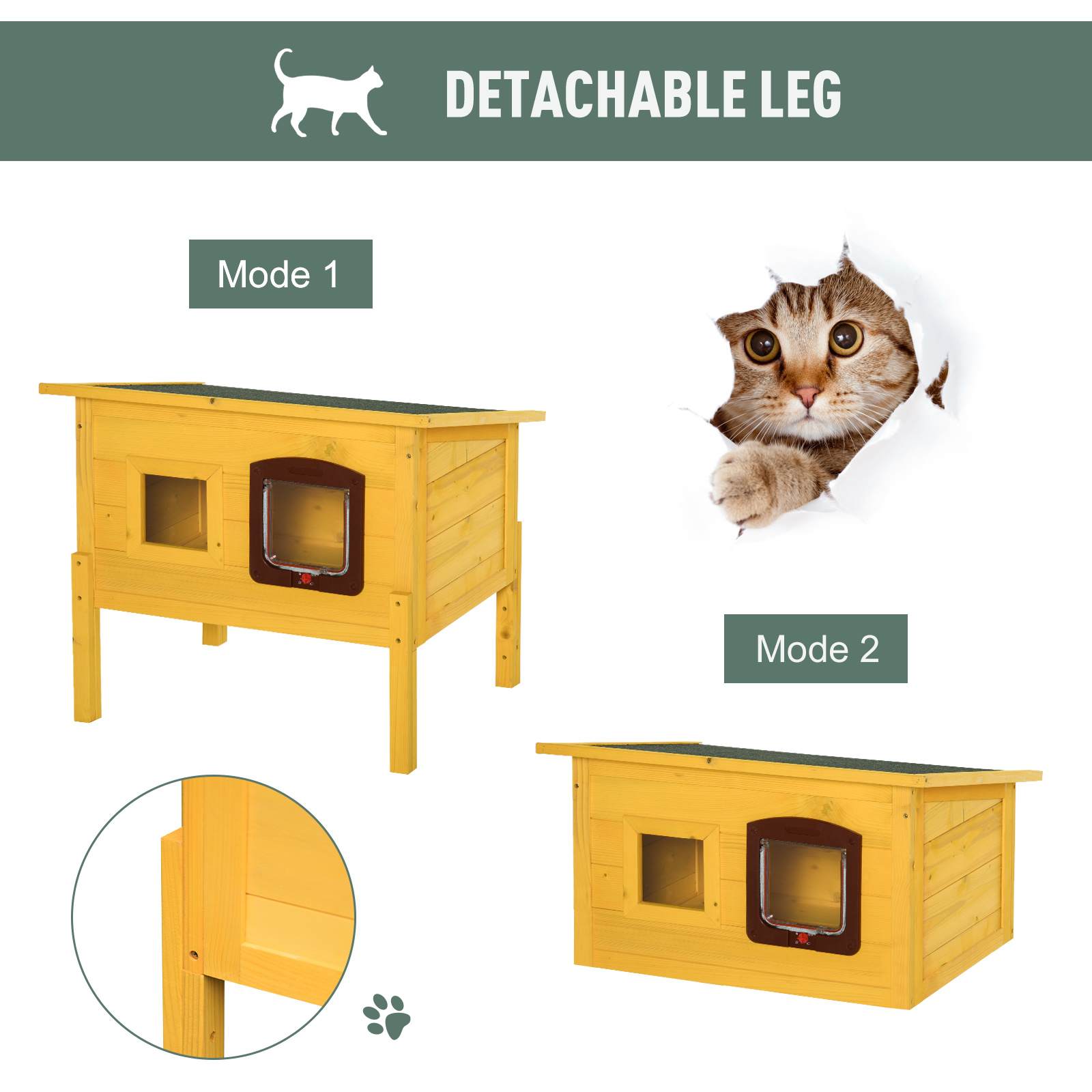 Garden Wooden Cat House Hide Cage Outdoor Pet Play Home Waterproof Roof Kitty