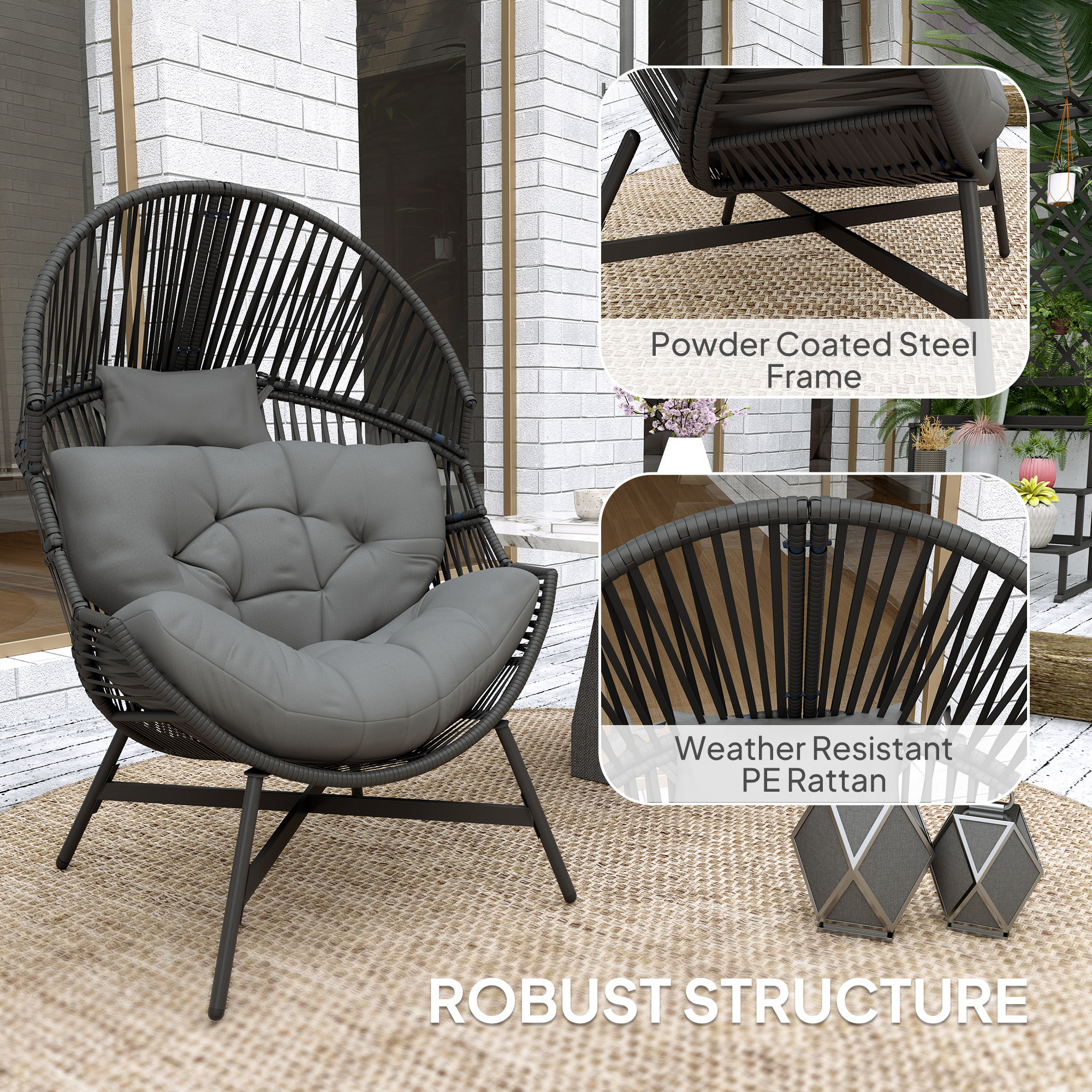 Rattan Egg Chair,Oversized Freestanding Garden Chair With Thick Tufted — image 4