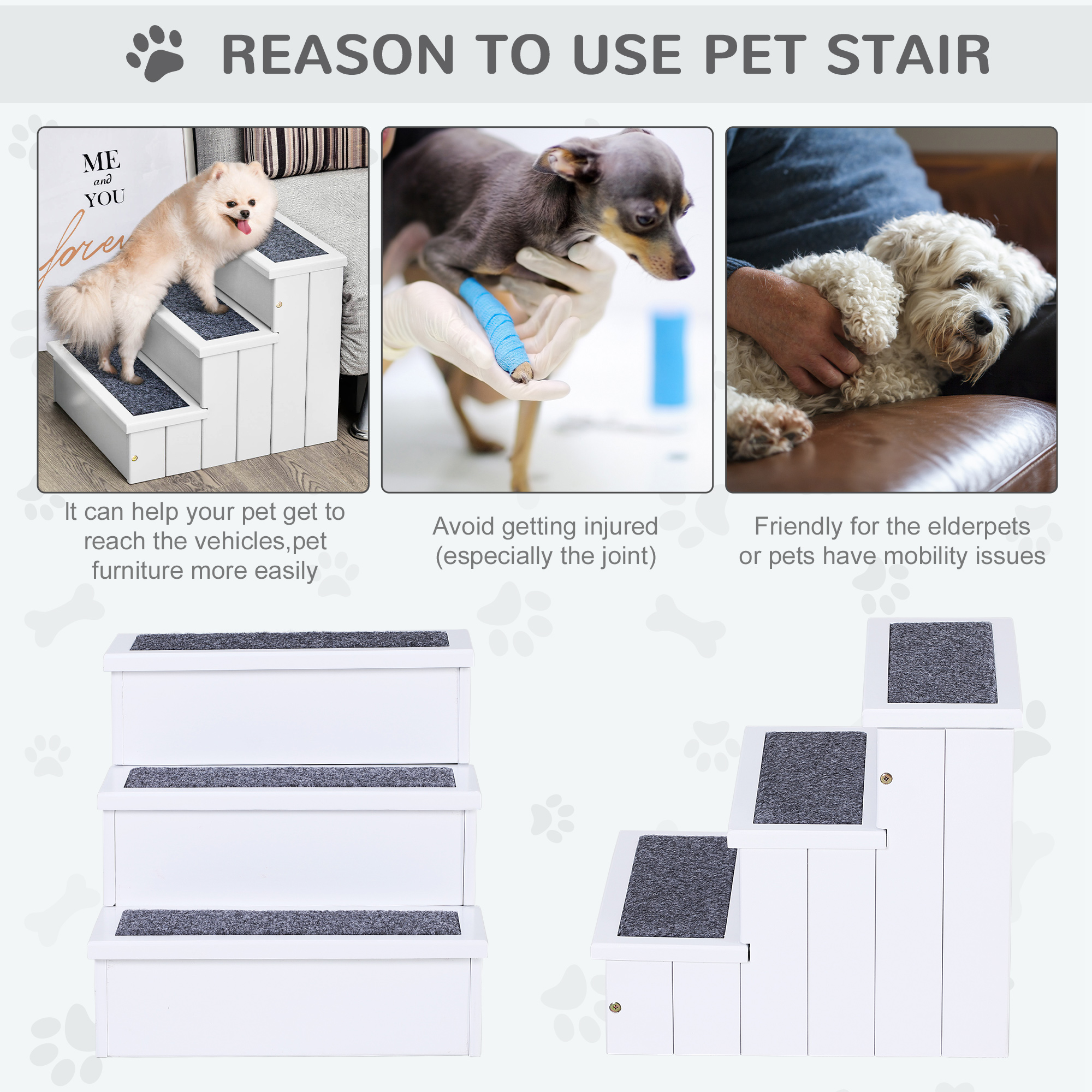Dog Steps For Bed Sofa,3 Step Wooden Stairs Sofa,Pet With Storage Small Cats — image 5
