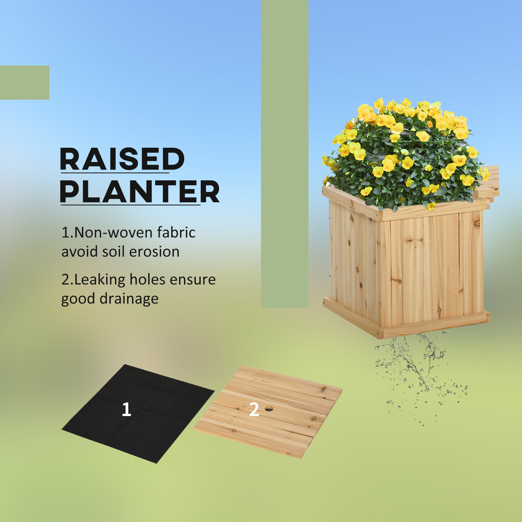 37L Wooden Garden Planter & Bench Combination Raised Bed Patio Park Natural 176 — image 3