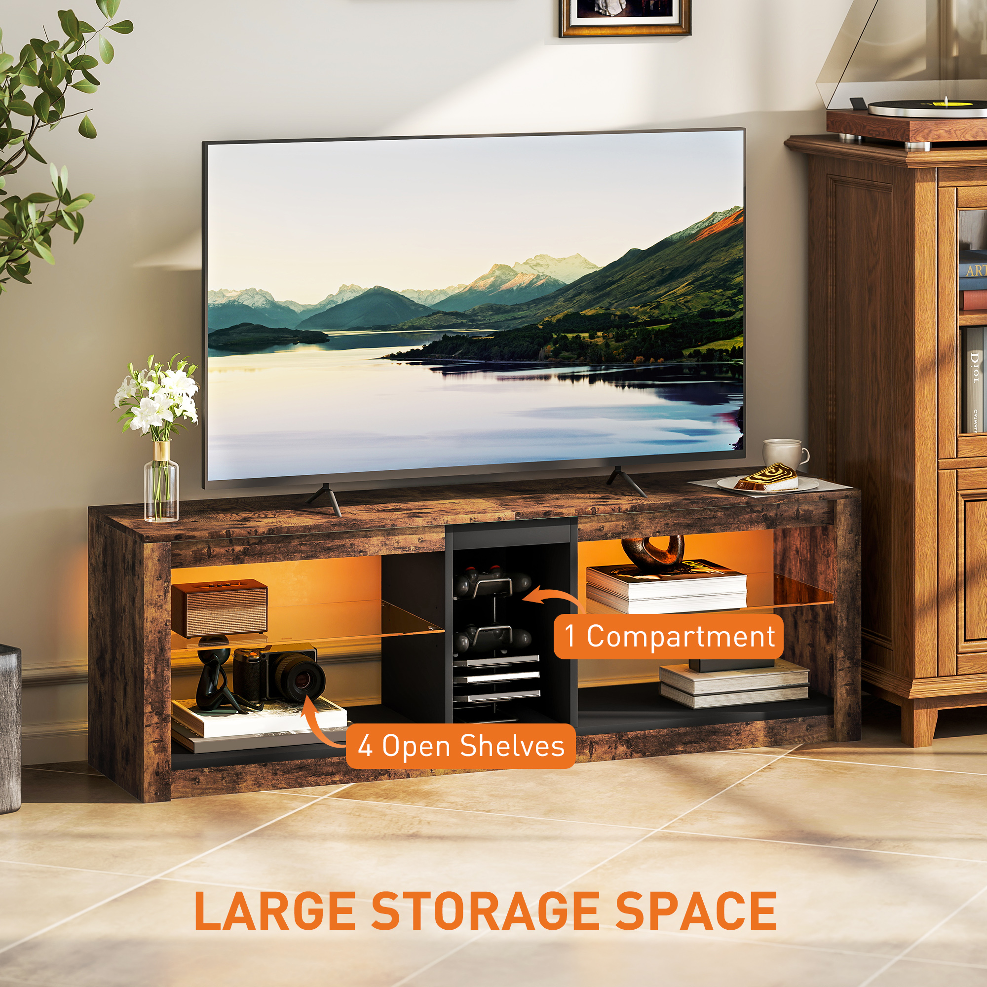 TV Stand Cabinet With LED Lights And Remote Control For TVs Up — image 3