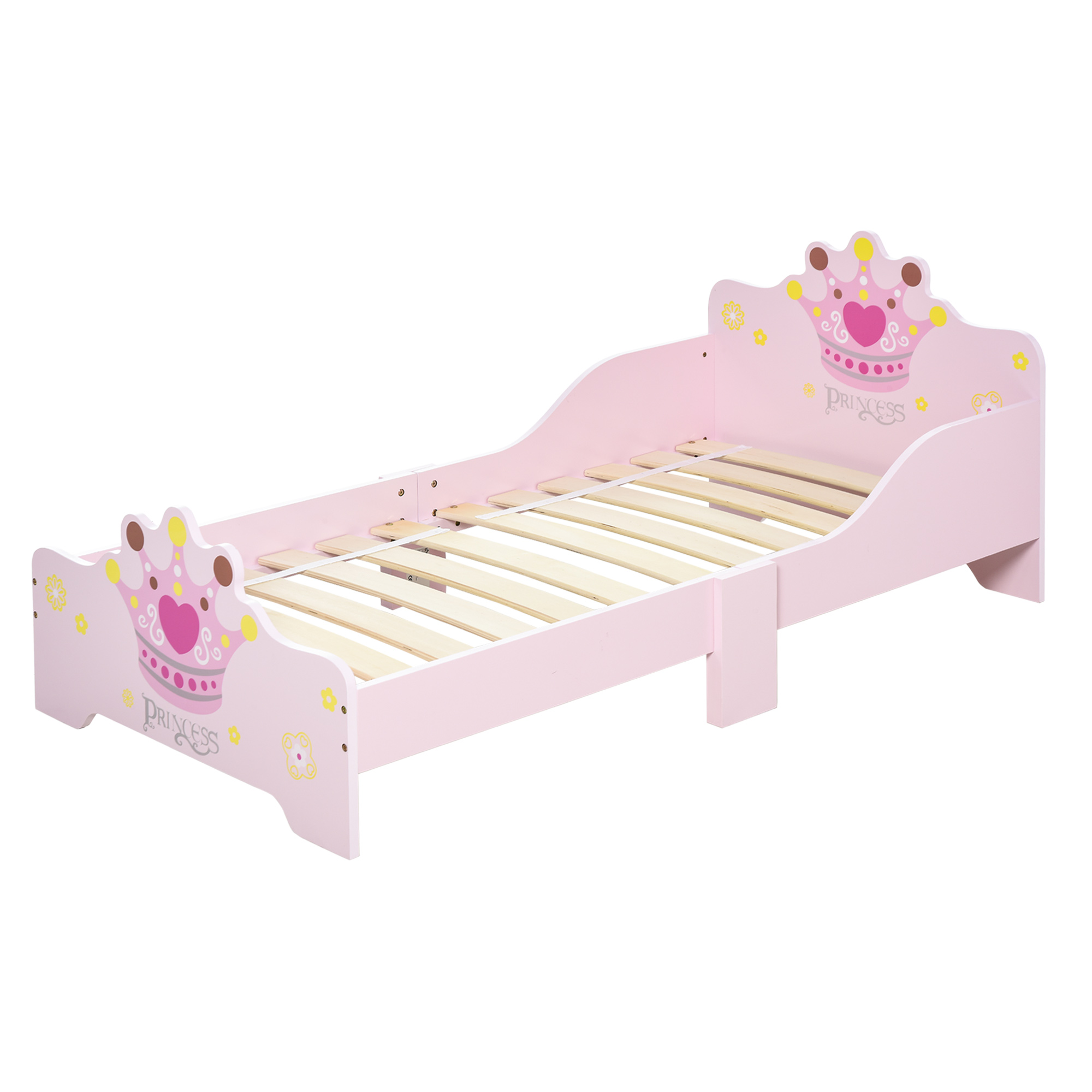 Kids Toddler Bed Princess Crown Theme Safety Side Rails Slats Home Bedroom — image 2