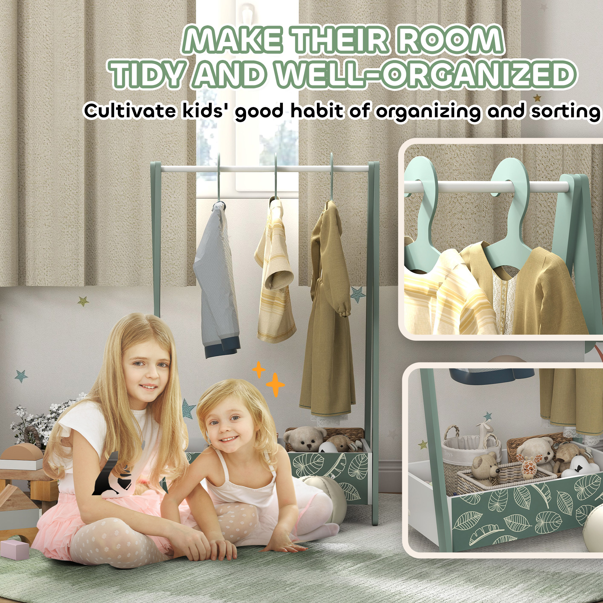 Baby Clothing Rack With Hangers,Storage Shelf For Bedroom,Leaf Theme,for Ages — image 5