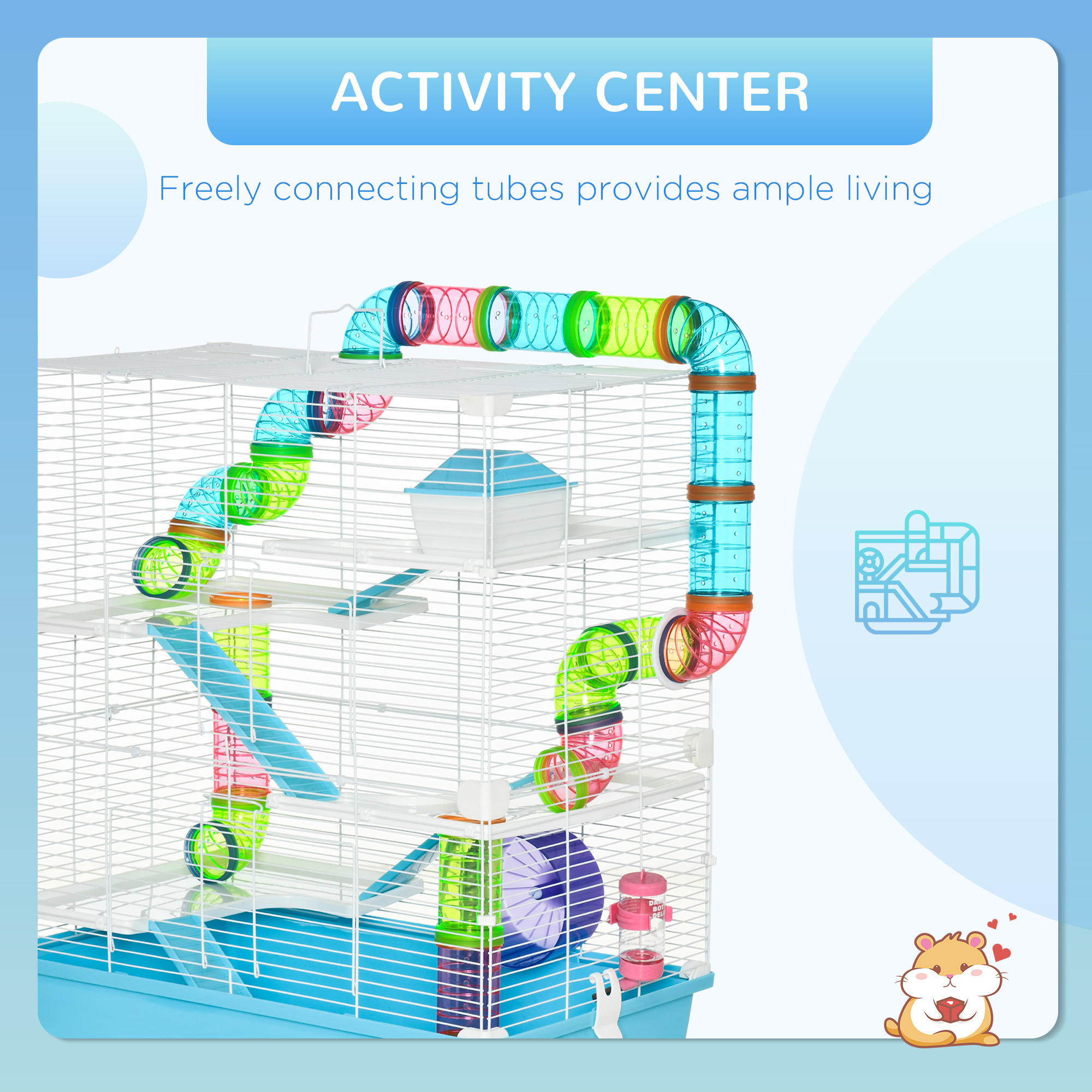 Hamster Cage W/ Water Bottle,Exercise Wheel,Tubes,Ramps-Light Blue detail photo 7