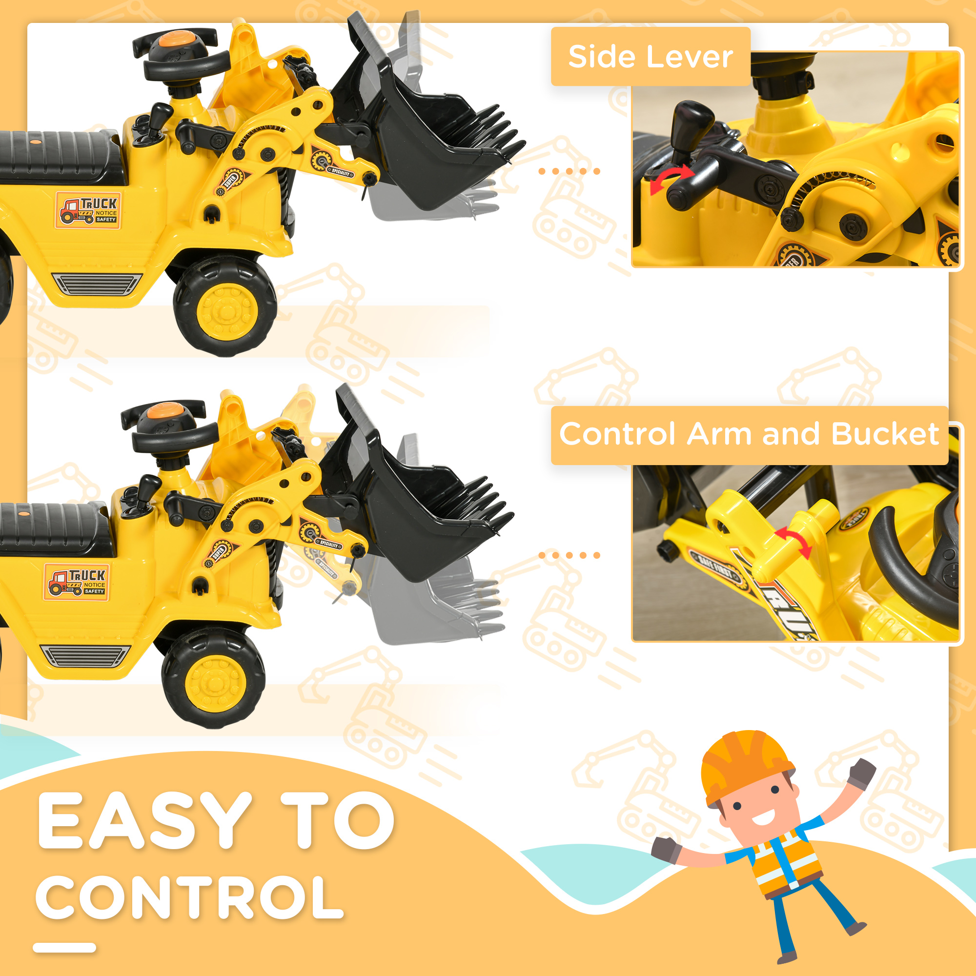 NO POWER 3 In 1 Ride On Toy Bulldozer Toddler Digger Excavator Scooter Storage — image 2