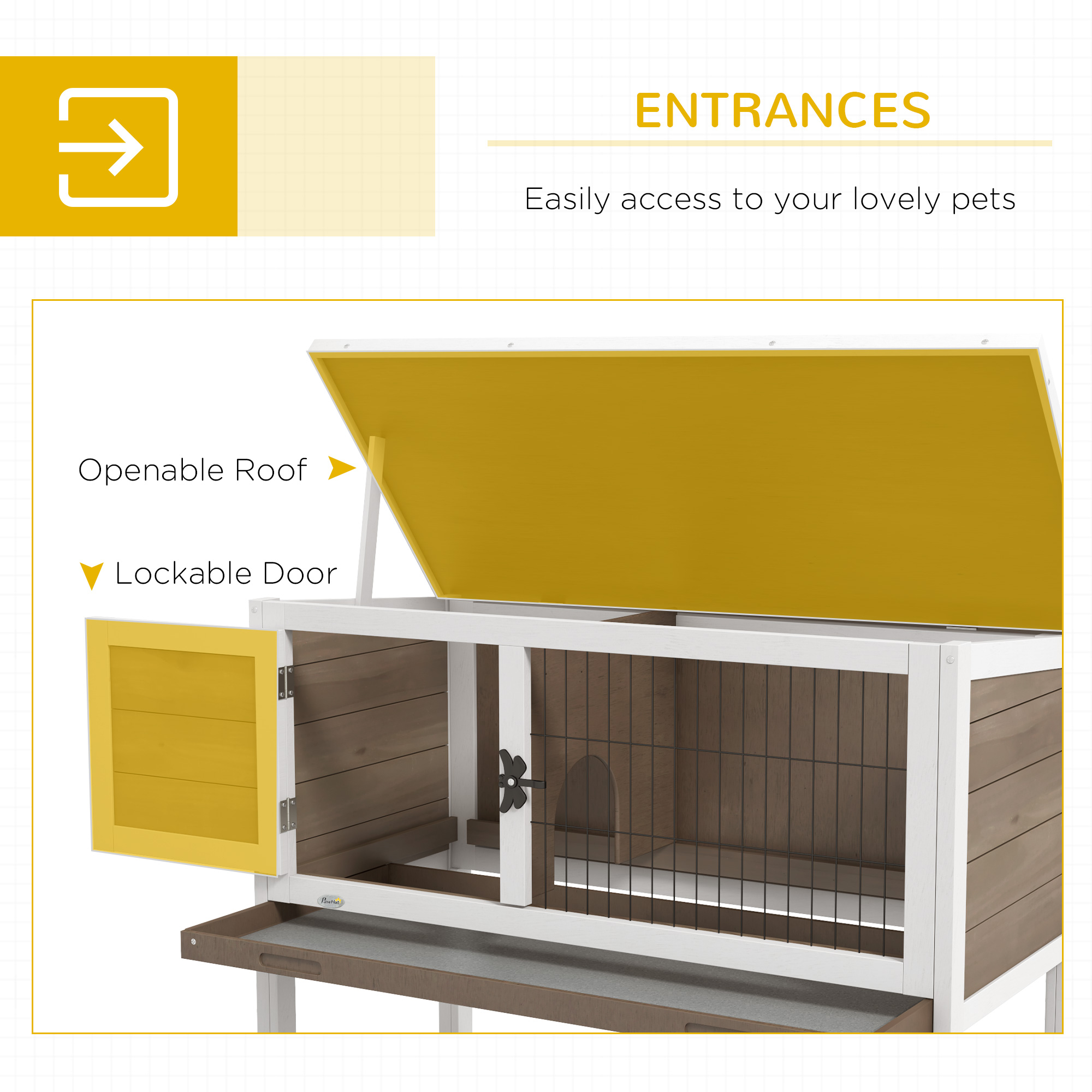 Wooden Guinea Pig Hutch,Small Animal Cage With Slide-out Tray,Openable Asphalt Roof,84 X 43 X 70cm,Brown detail photo 10