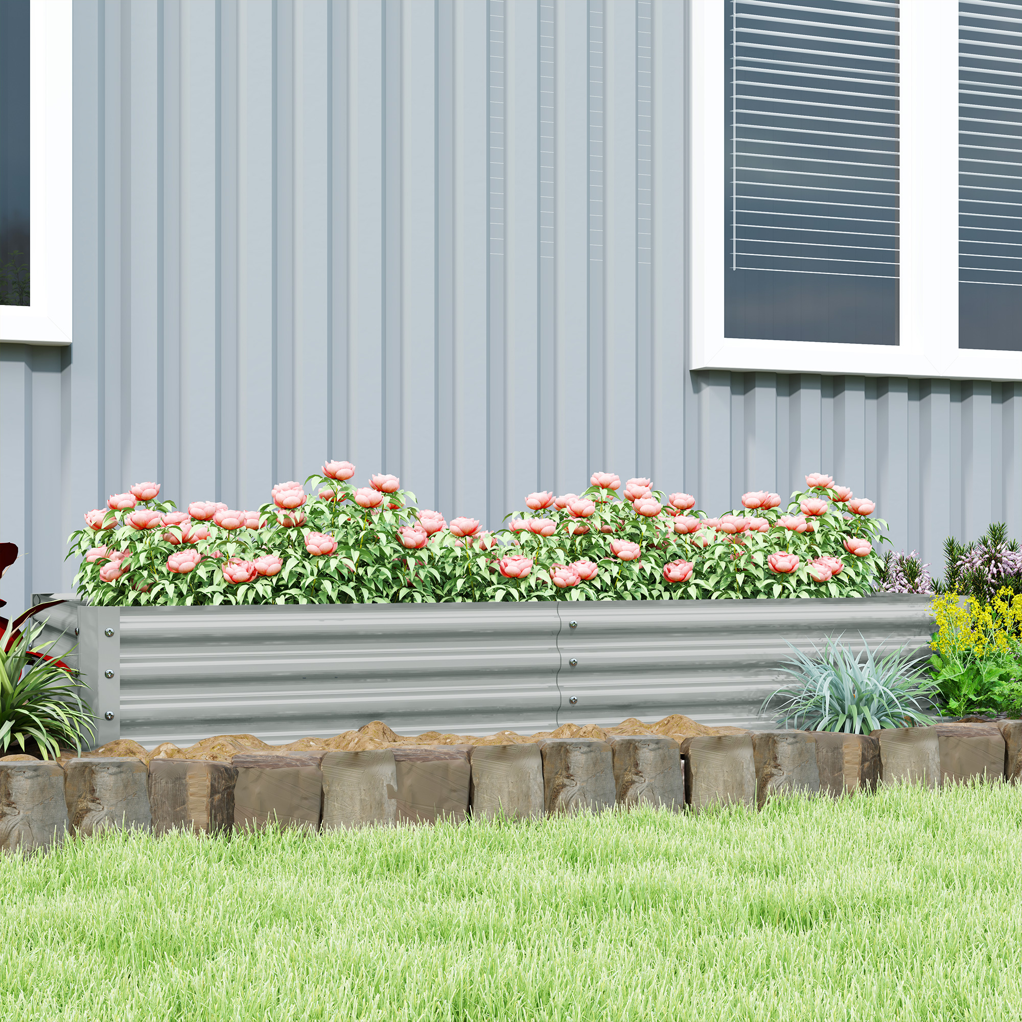 180 X 90cm Galvanised Steel Open Planter-Silver