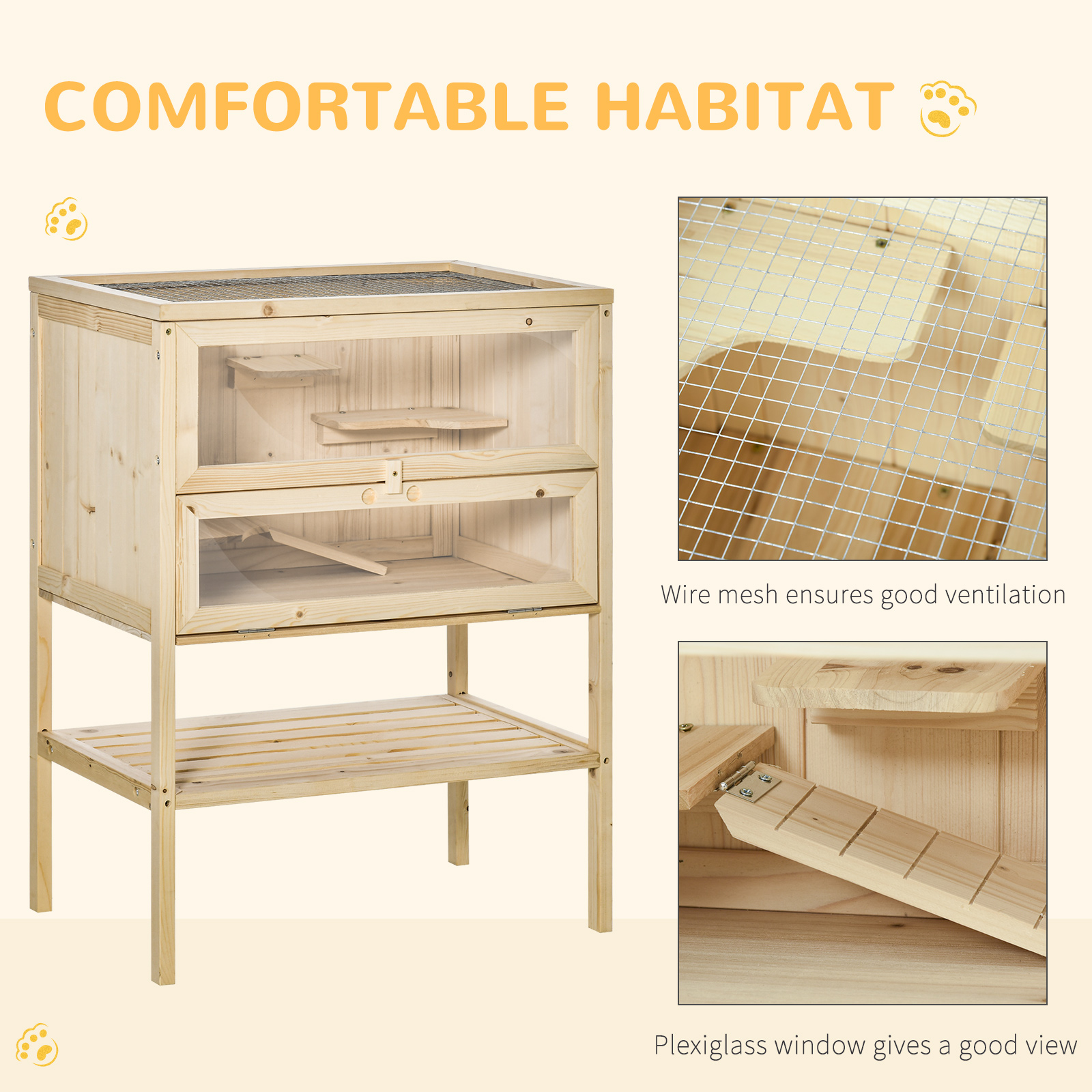 Wooden Hamster Cage With Storage Shelf,Small Animal Exercise Play House — image 2