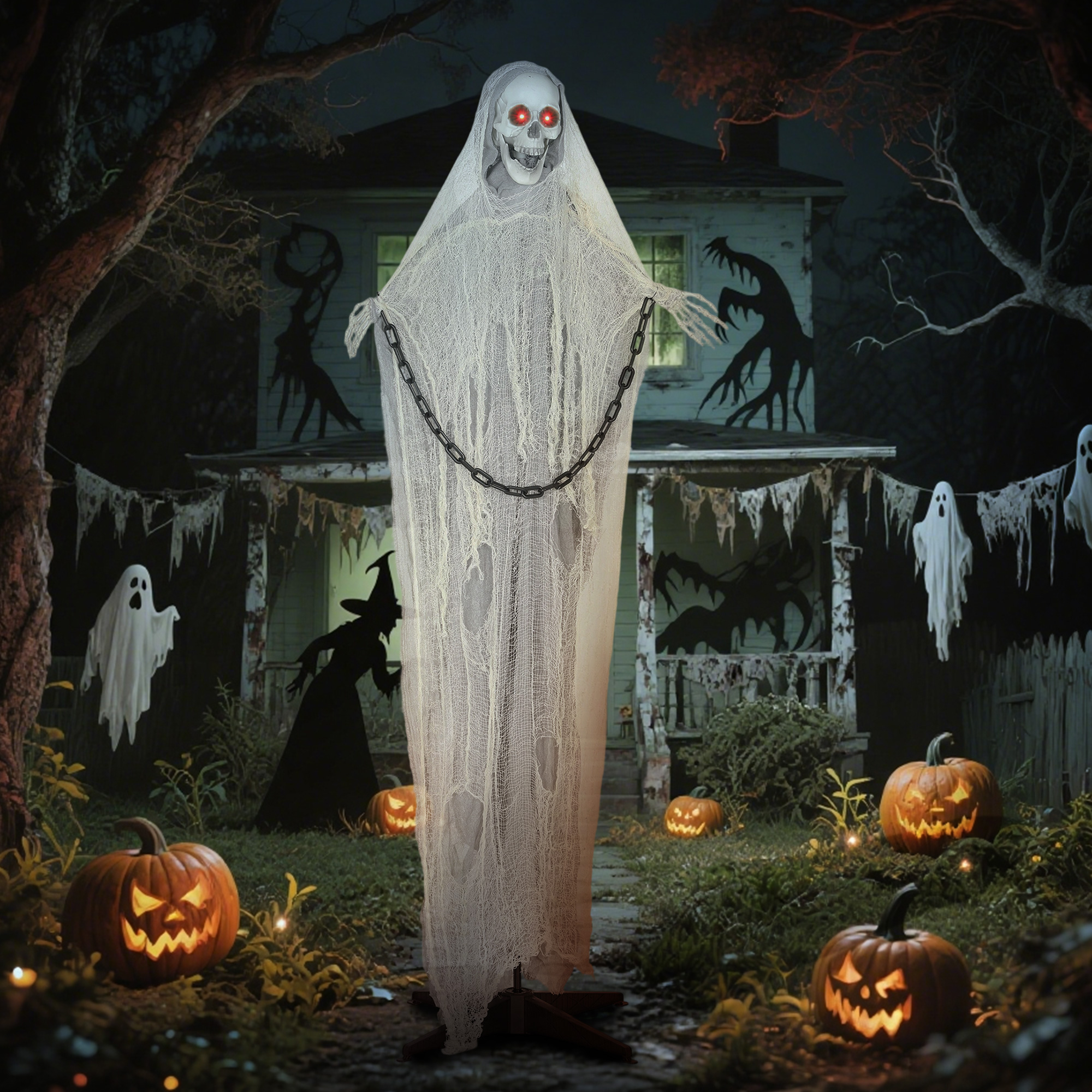 183 Cm Life Size Halloween Animated Skeleton Grim Reaper