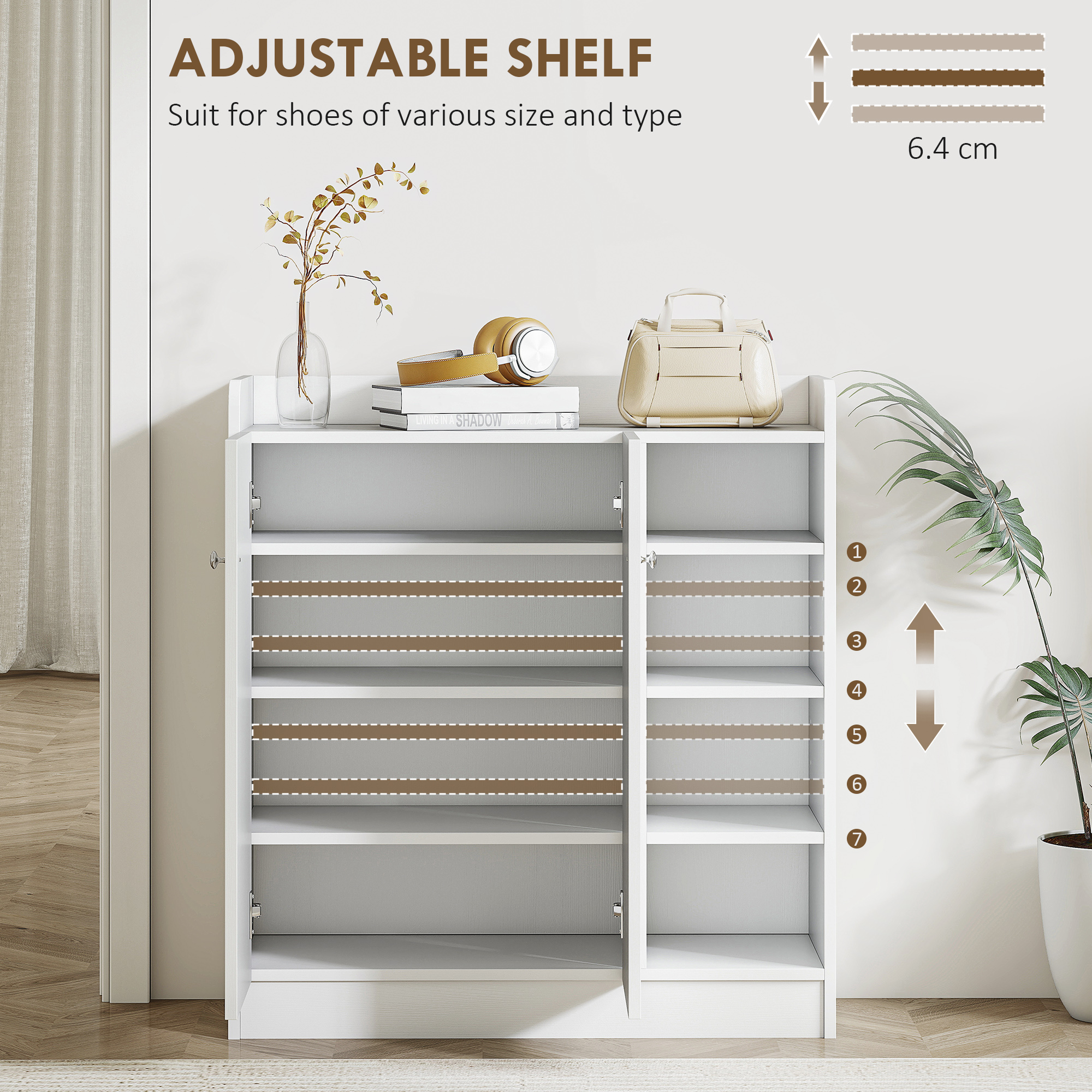 Shoe Storage Cabinet Two Doors W/ Adjustable 4 Shelves Cupboard Footwear Rack
