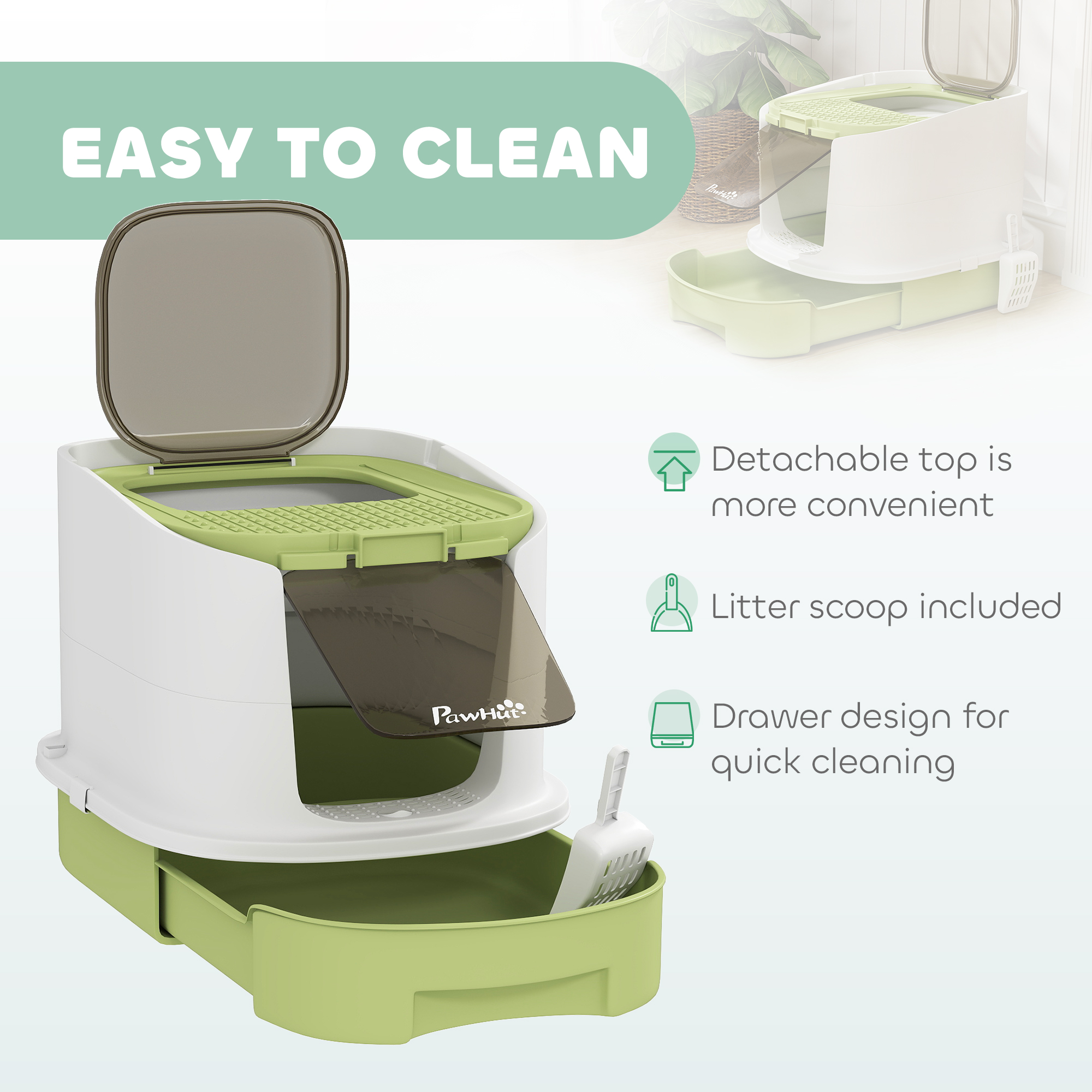 Cat Litter Box With Lid,Scoop,Deodorisation Bags,Top Entry,Green — image 4