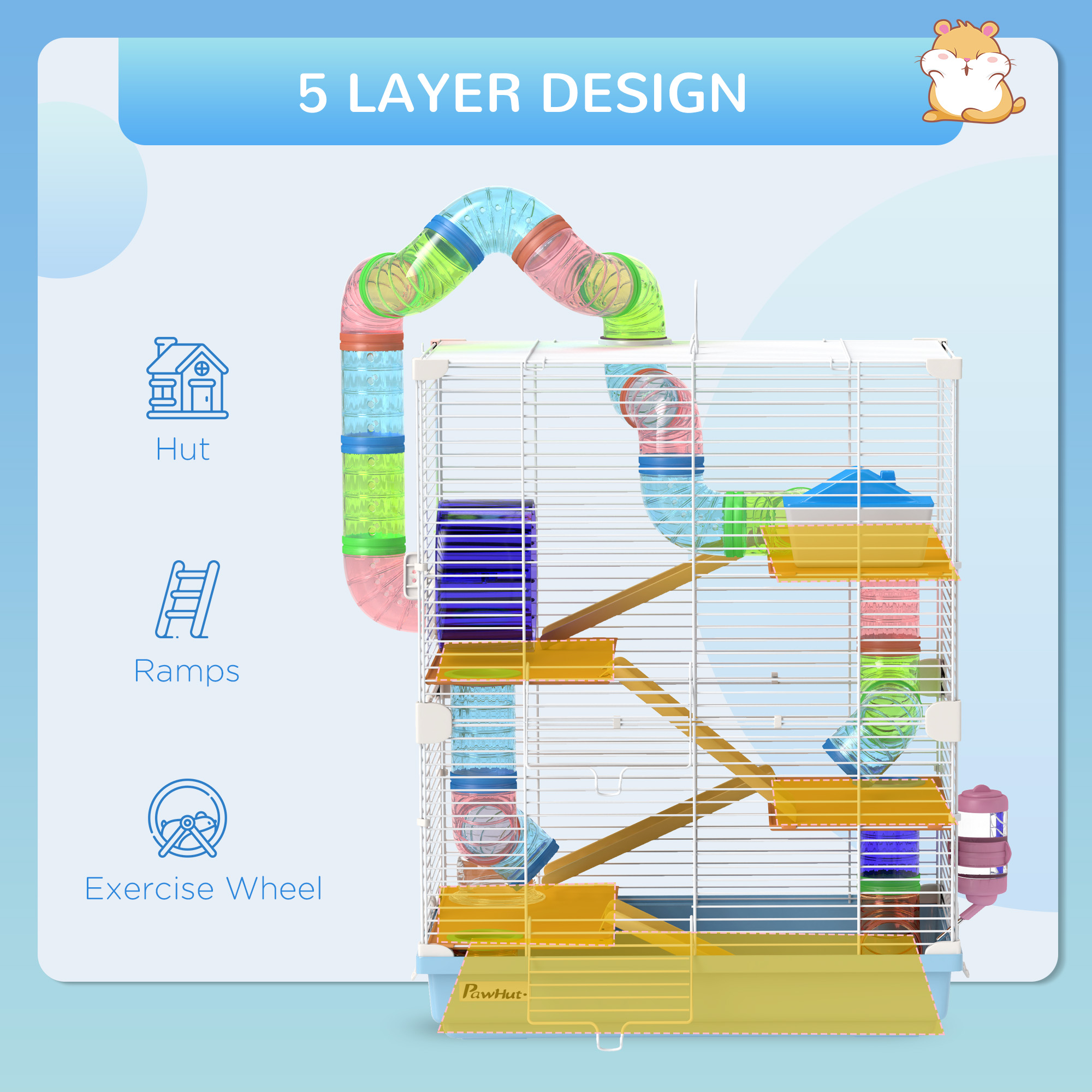 5 Tier Hamster Cage Carrier Habitat W/ Exercise Wheels,Tunnel,Light Blue — image 2