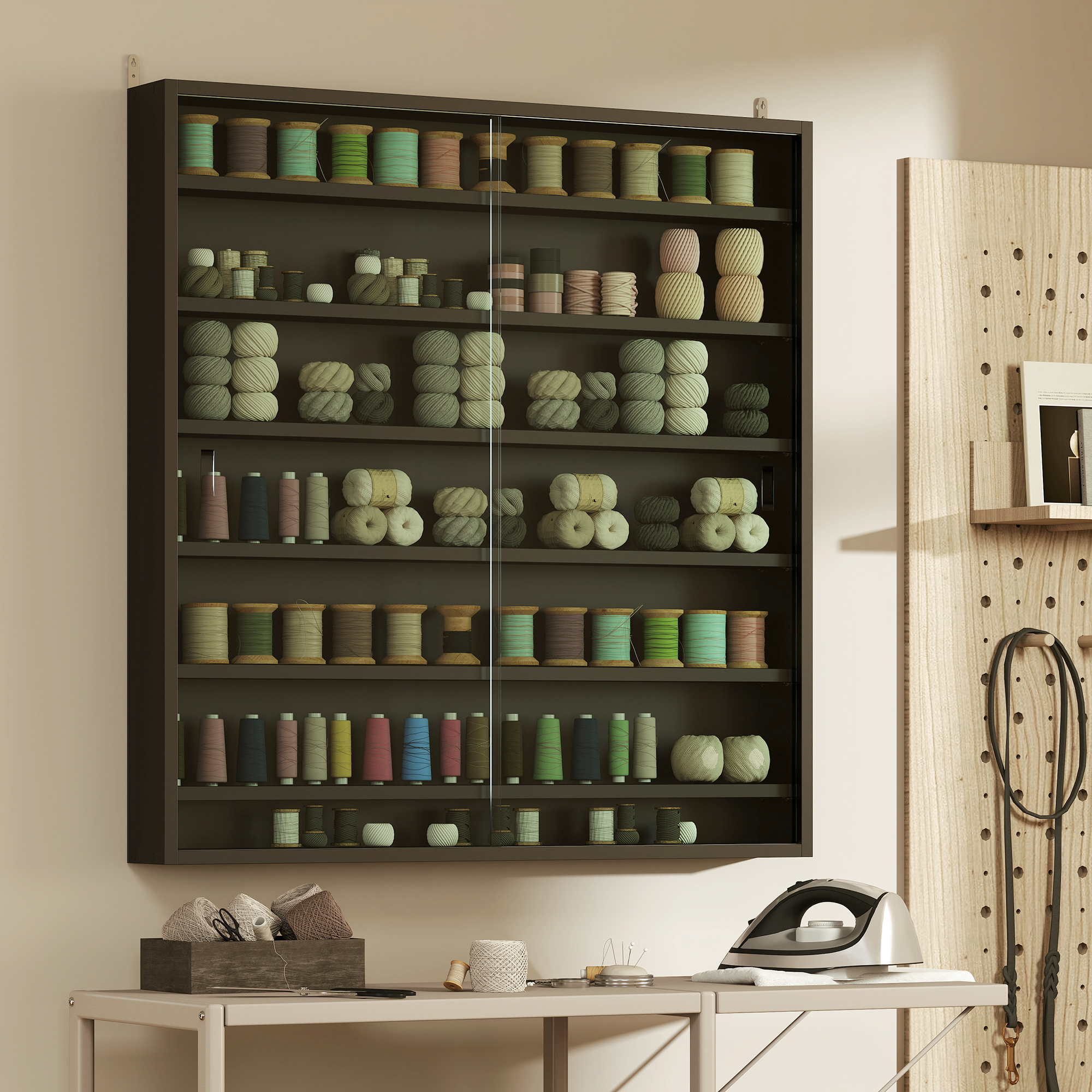 Six Shelf Display Cabinet,with Glass Doors-Black