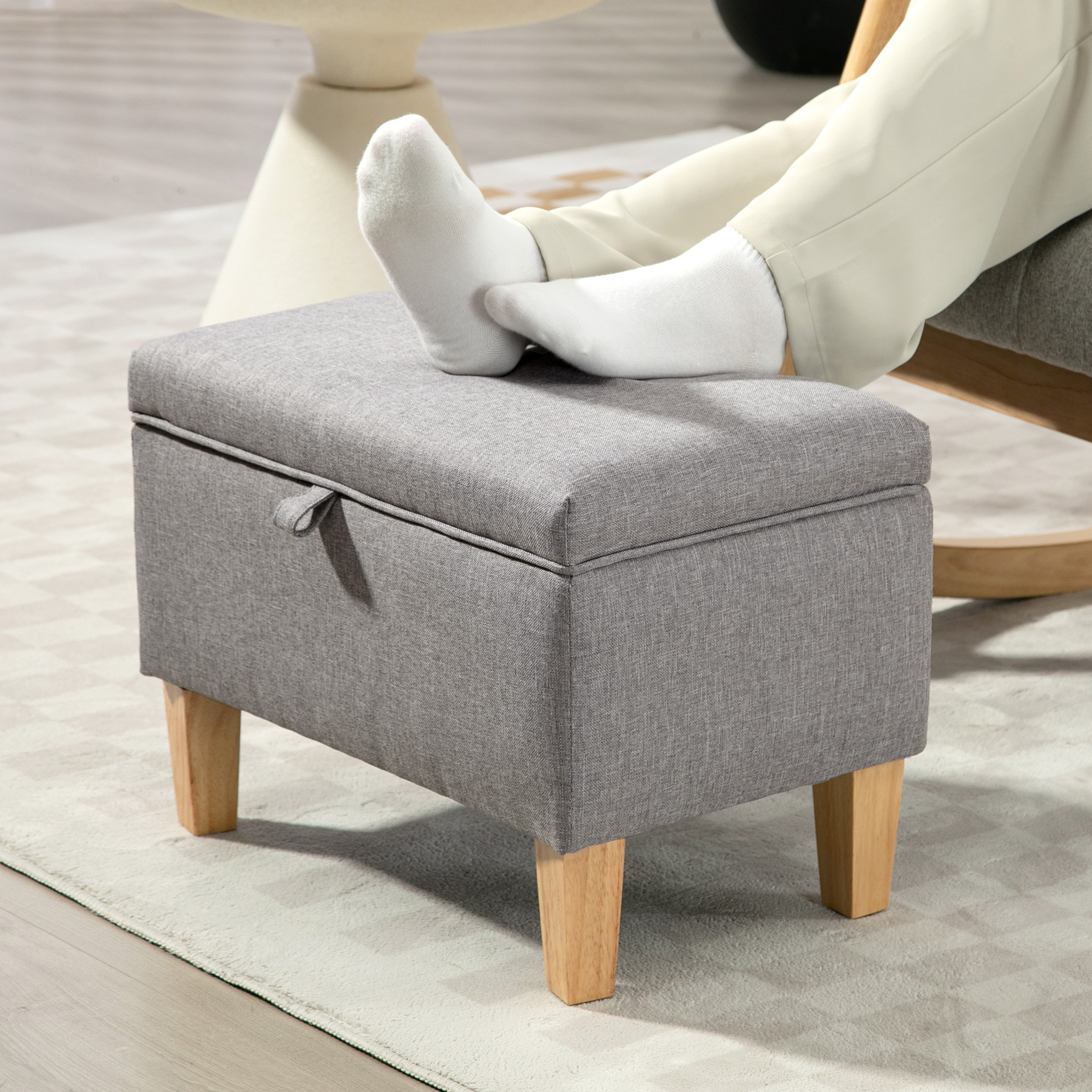 16L Linen Storage Ottoman Padded Footstool With Rubberwood Legs For Box,Bed — image 5