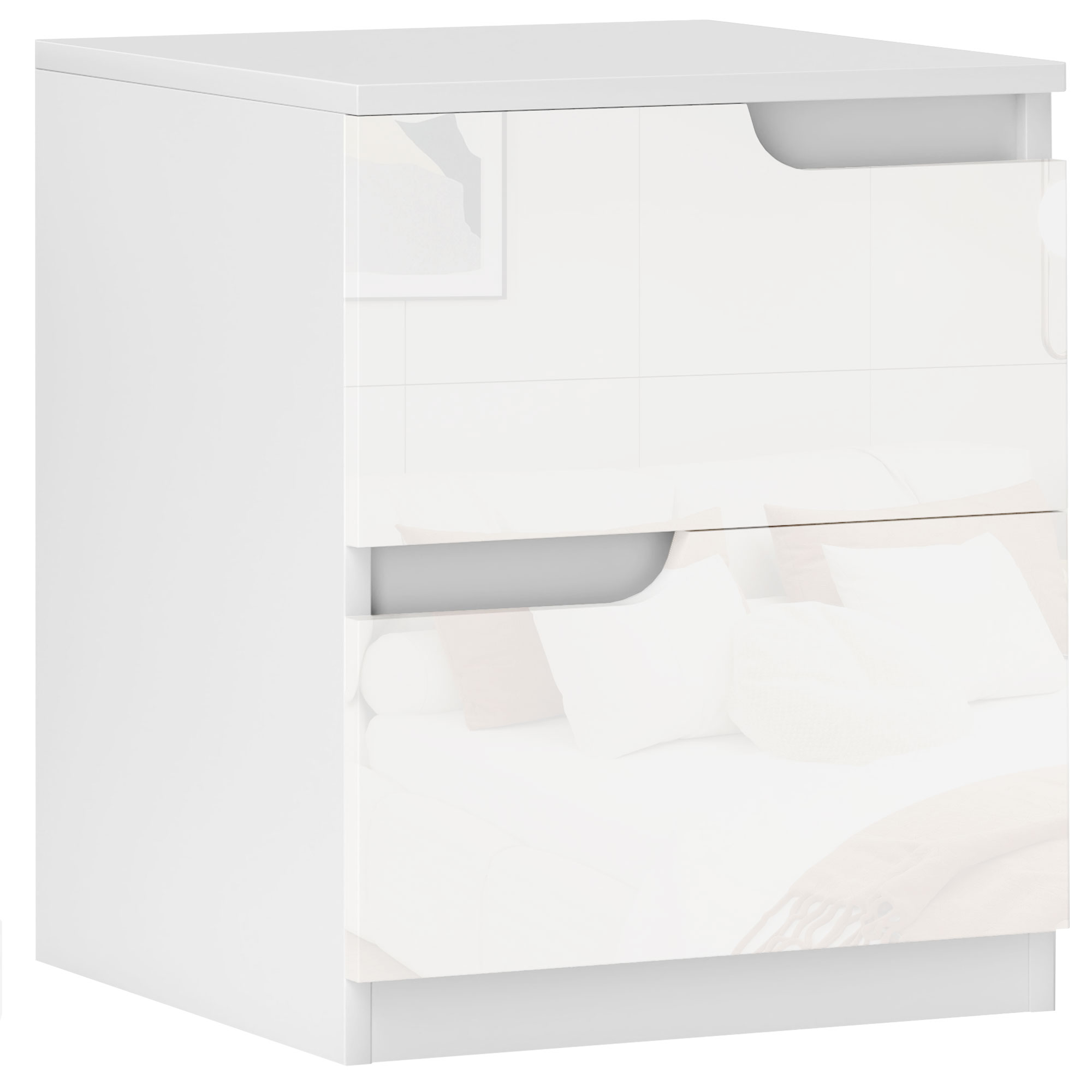 High Gloss Bedside Table-White — image 3