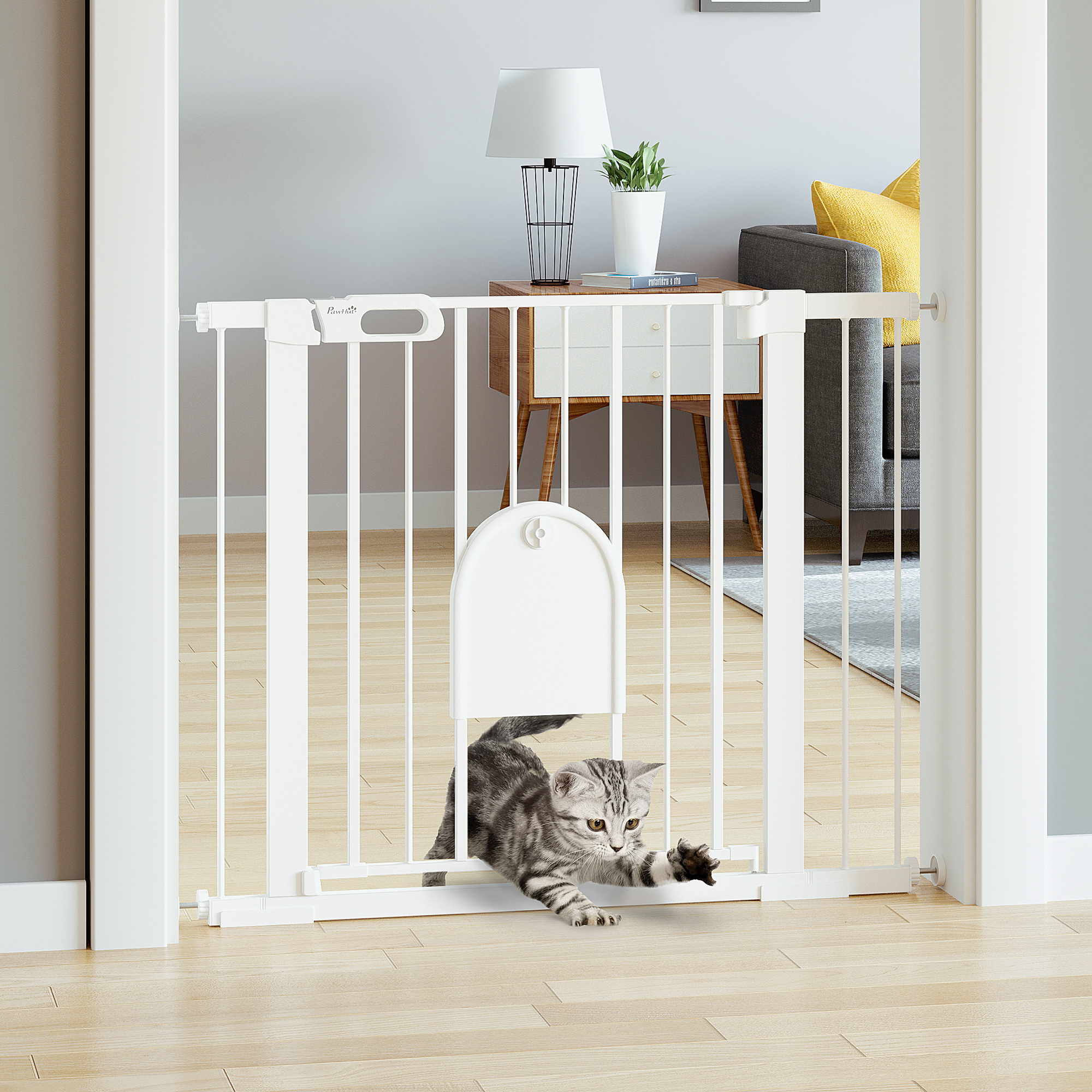 Dog Gate With Cat Flap Pet Safety Barrier,Stair Pressure Fit,Auto Close,Double — image 5