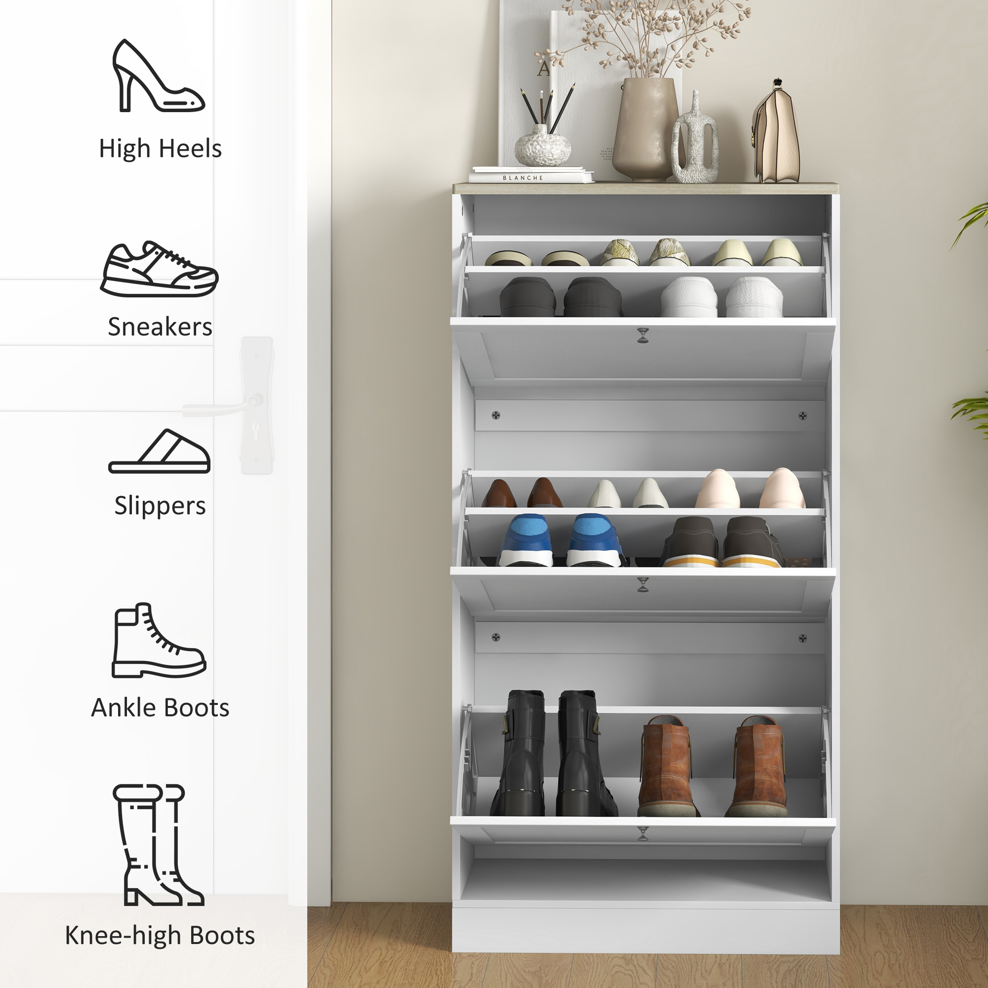 Modern Compact Three-Drawer Shoe Storage Cabinet-White — image 2
