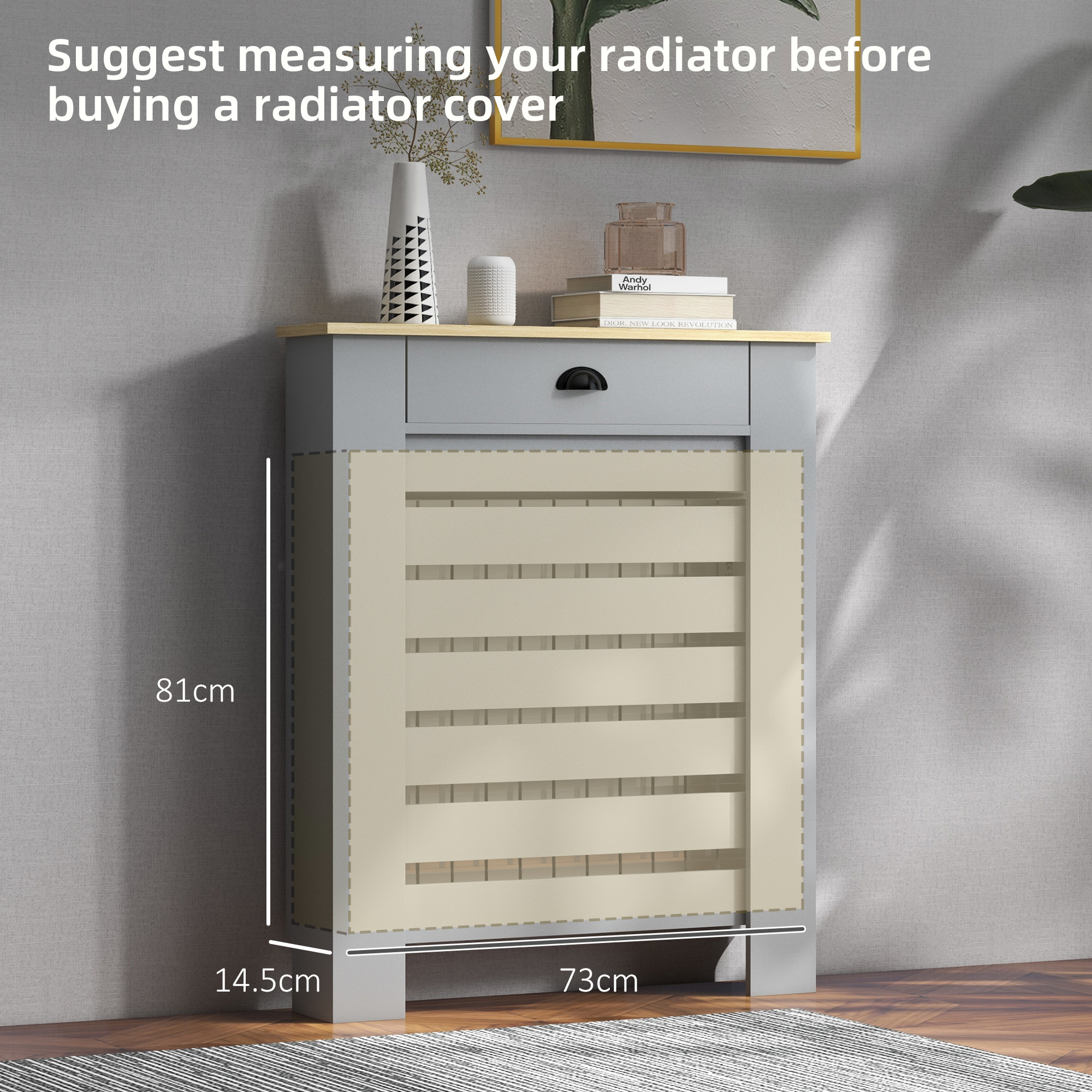 95.5H X 78Wcm Radiator Cover,with Drawer-Grey — image 3