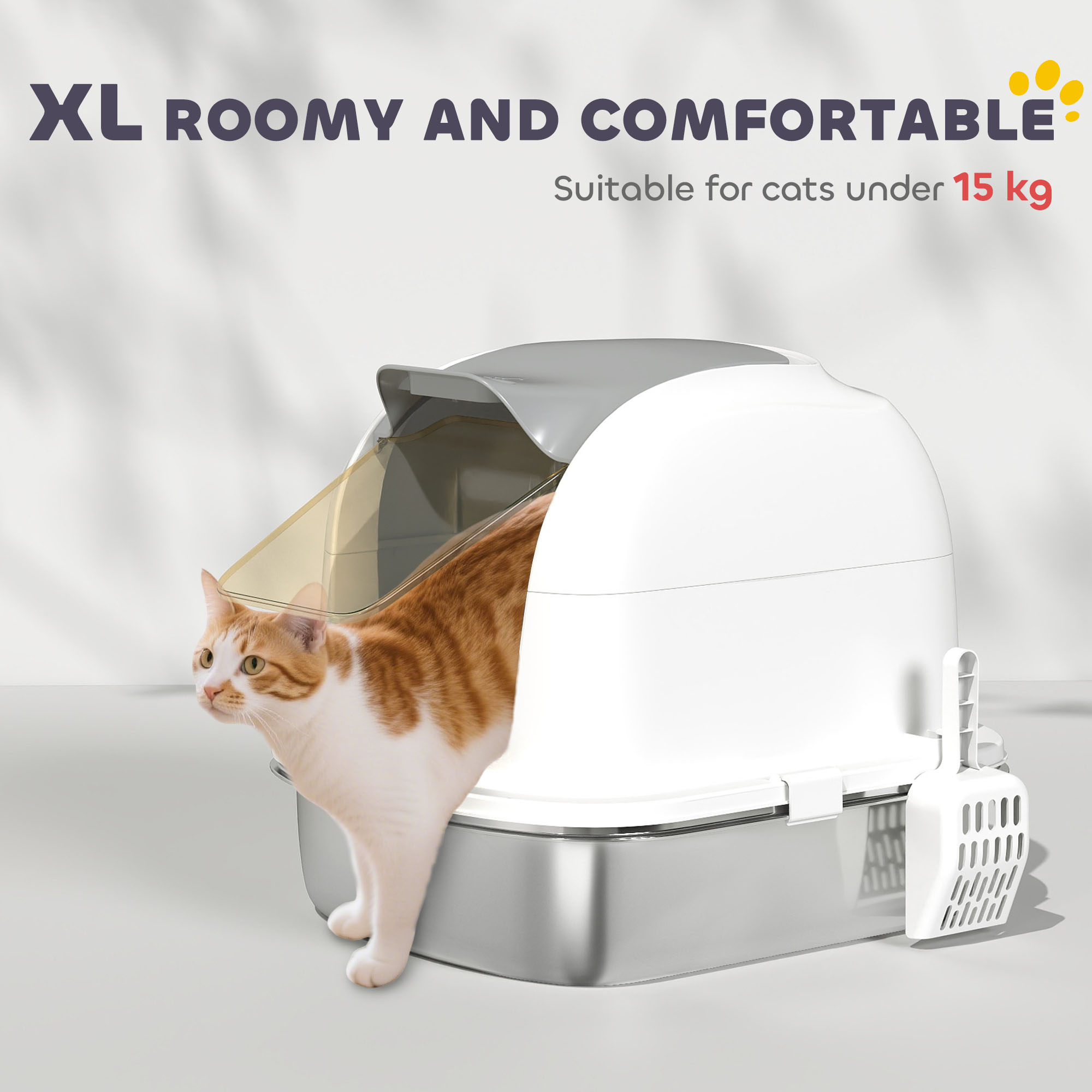 Stainless Steel Cat Litter Box With Lid,for Cats,Enclosed Flip Cover,Scoop — image 3