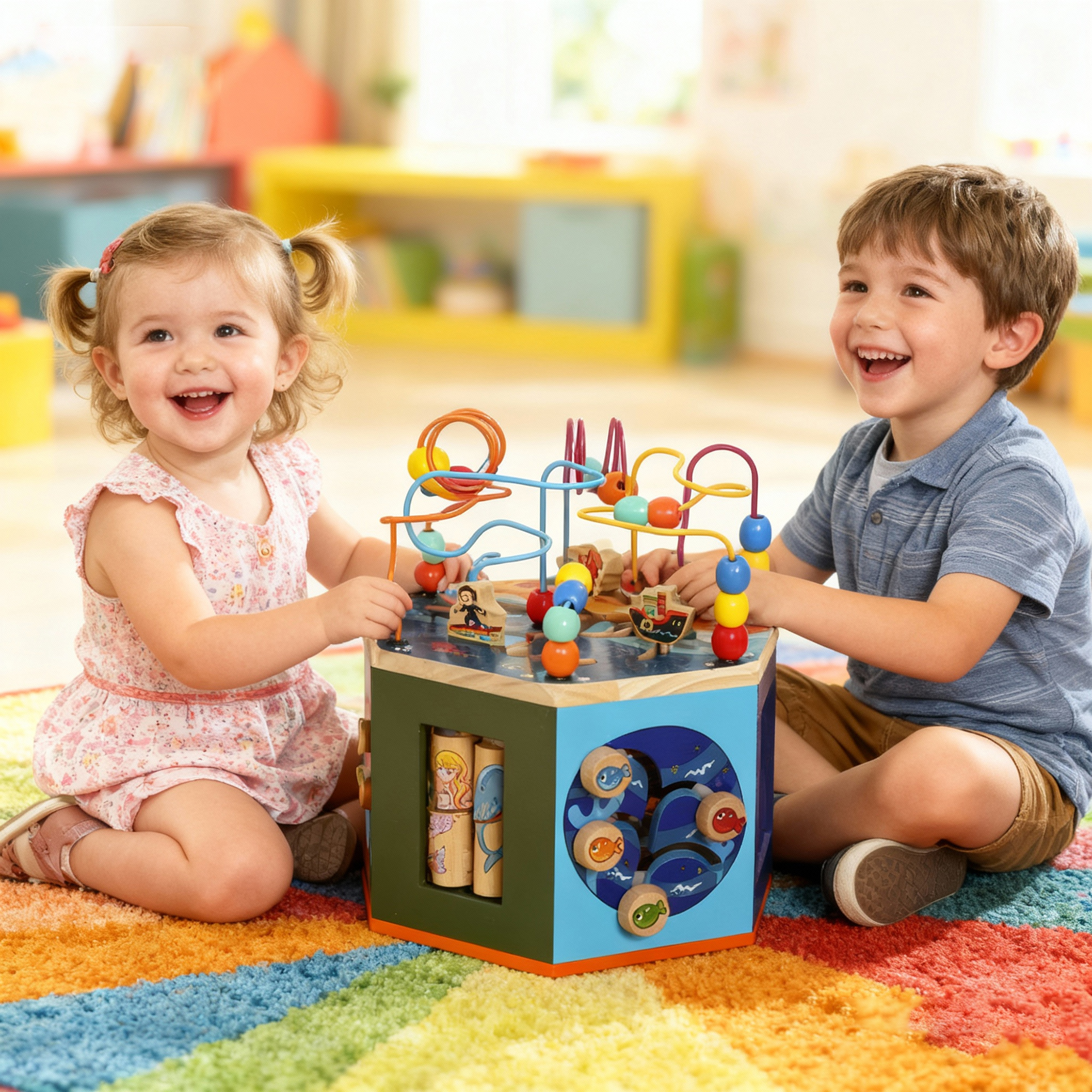Wooden Activity Cube,Baby Toys With Bead Maze,Pattern Sorter For Toddlers Boys — image 4
