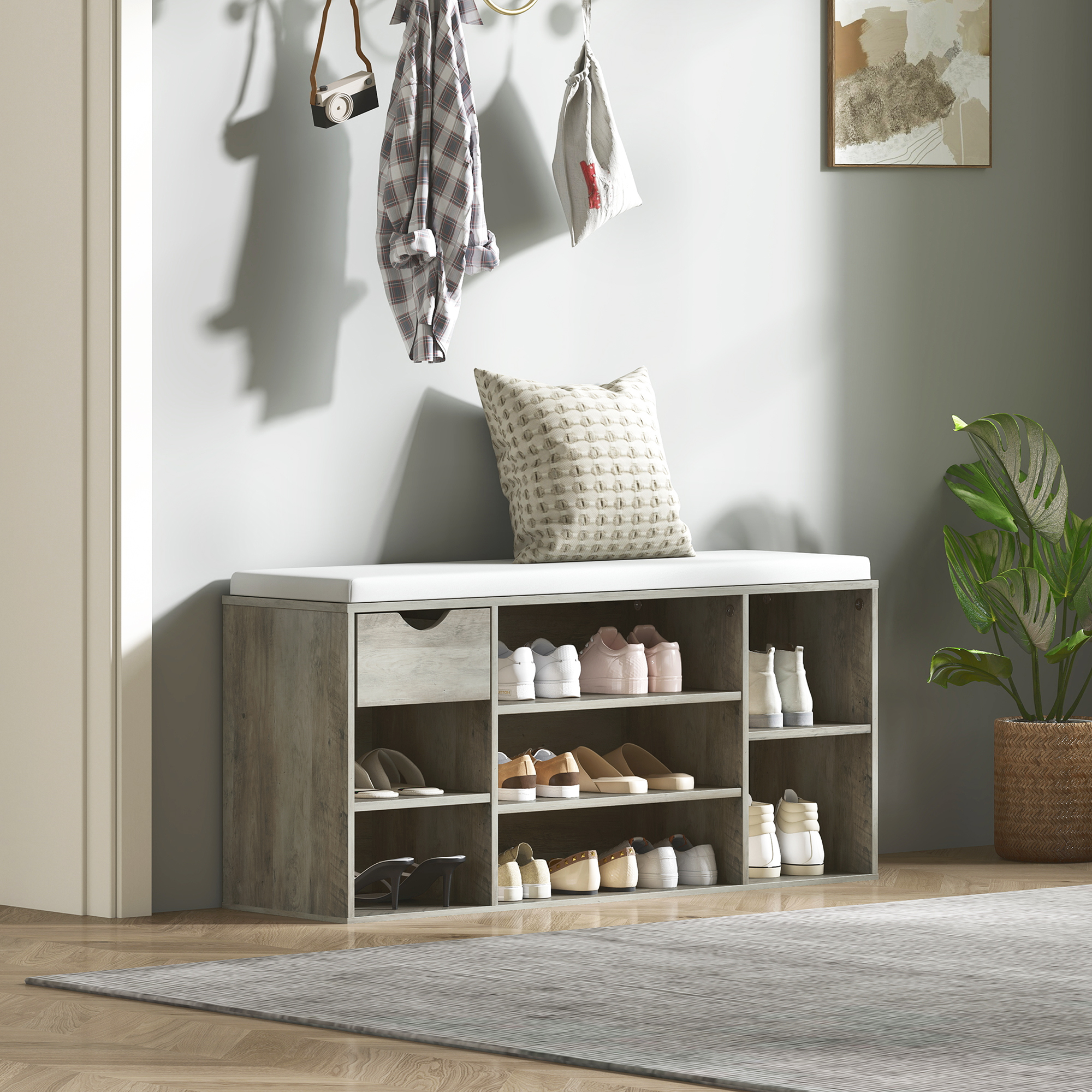 Shoe Storage Bench With Cushion-Grey — image 3