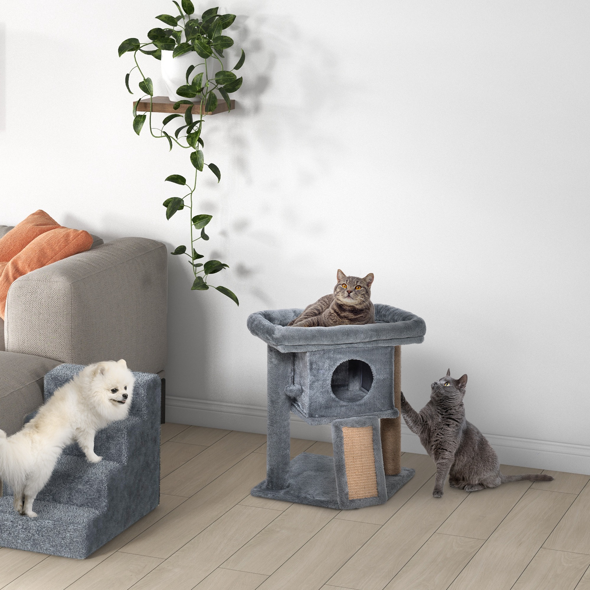 Cat Tree Tower For Indoor Cats Cat Scratching Post Climbing Activity Centre W/Jute Scratching Pad,Toy Ball,Cat House-Grey detail photo 2