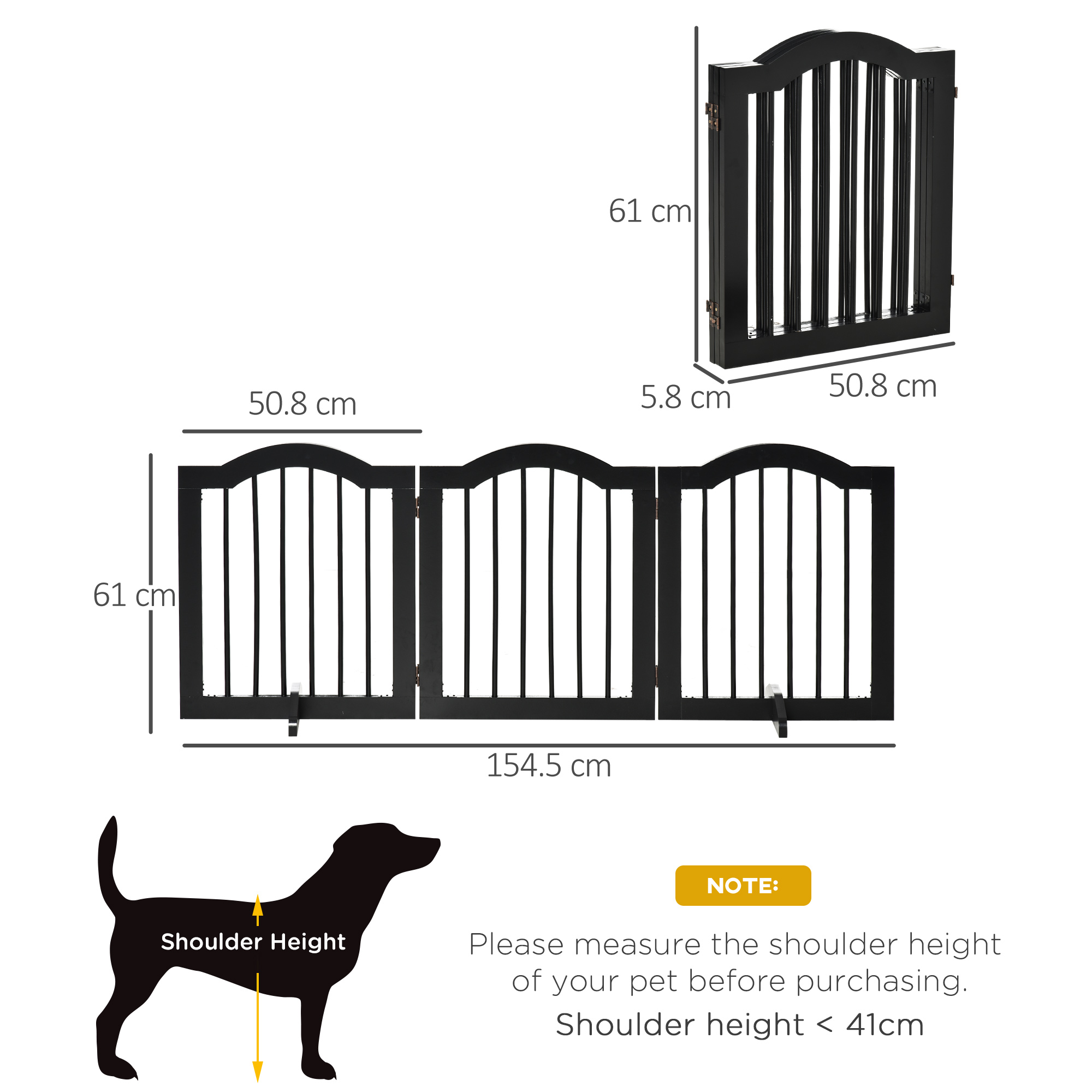 Freestanding Pet Gate Wooden Dog Gate With Support Feet Foldable Pet Fence Safety Barrier For The House Doorway Stairs Black detail photo 8