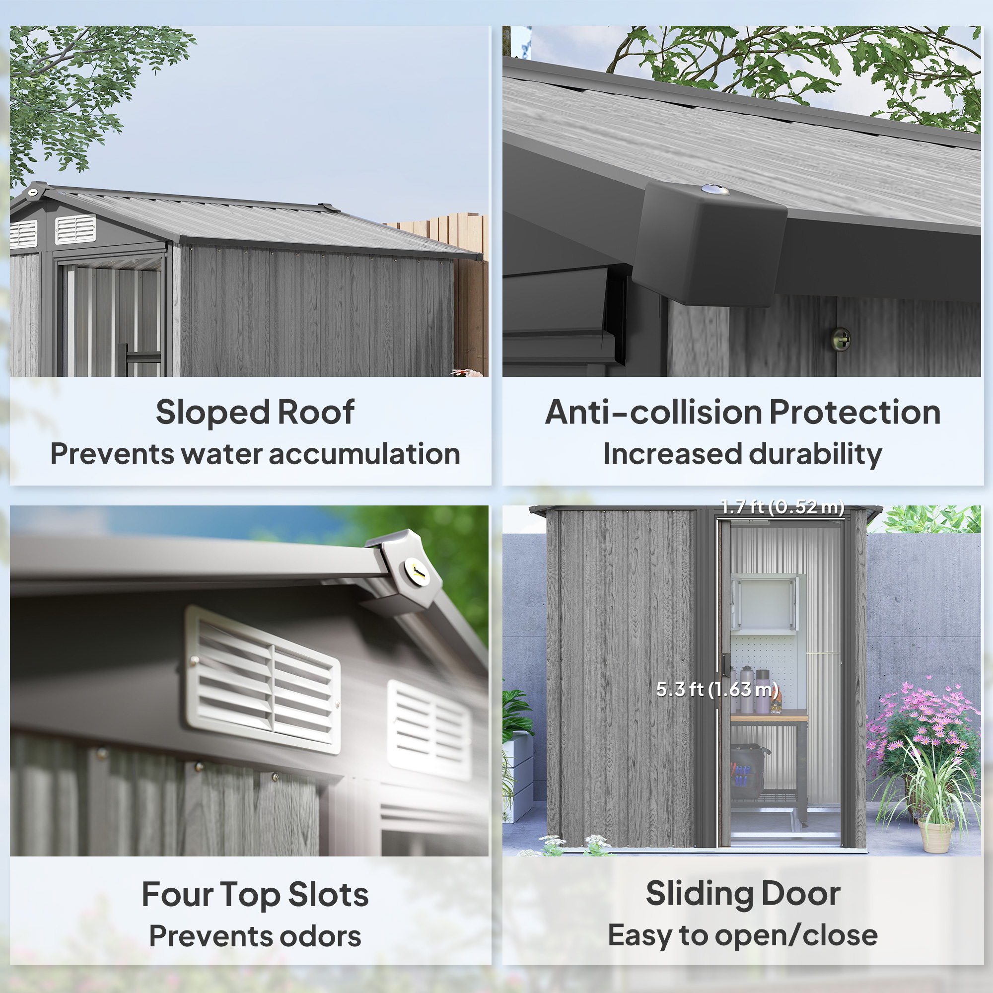 4.3 X 5ft Outdoor Garden Storage Shed-Grey Wood Effect — image 2