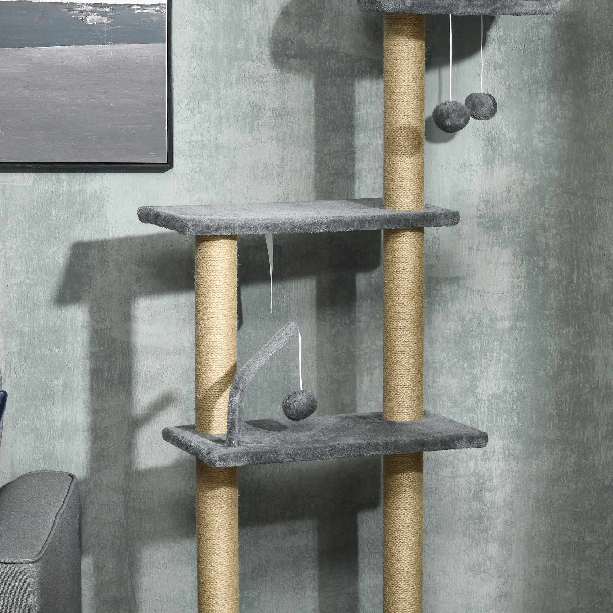 230-250cm Floor-to-Ceiling Climbing Cat Tree Tower-Grey