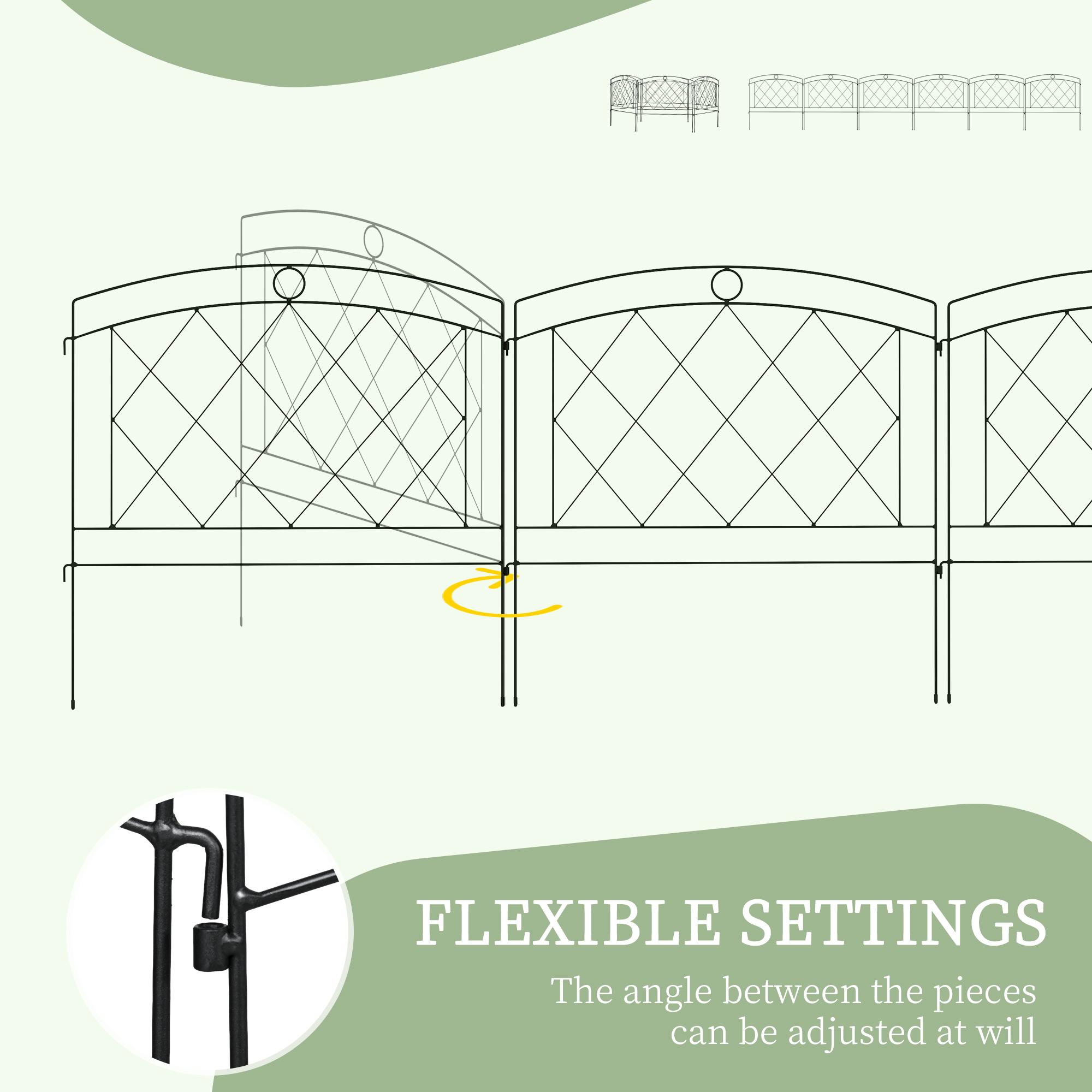 Metal decorative outdoor picket fence panels set of 6,black