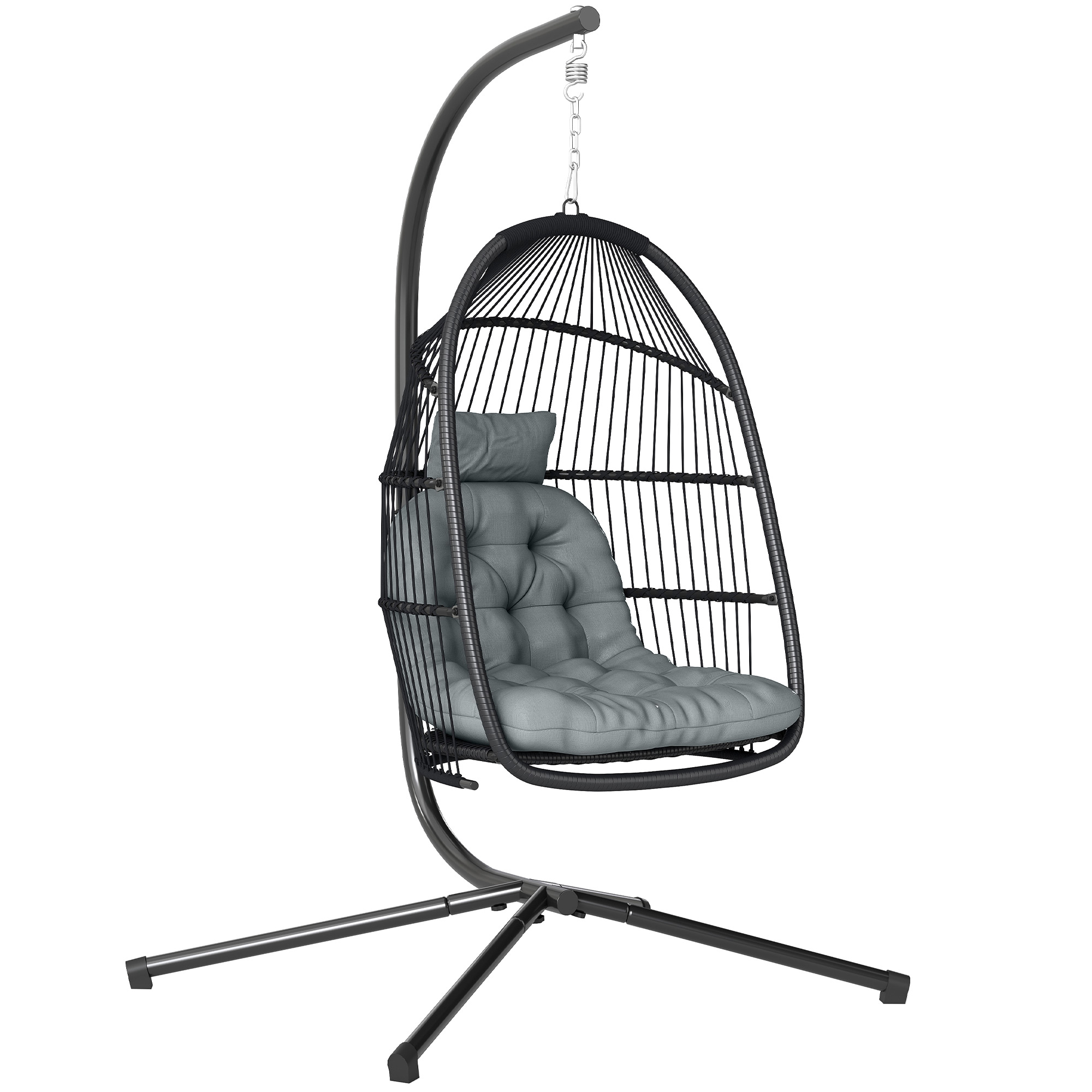 Hanging Egg Chair With Stand,Foldable Wicker Swing Cushion,Head Pillow,Steel — image 5