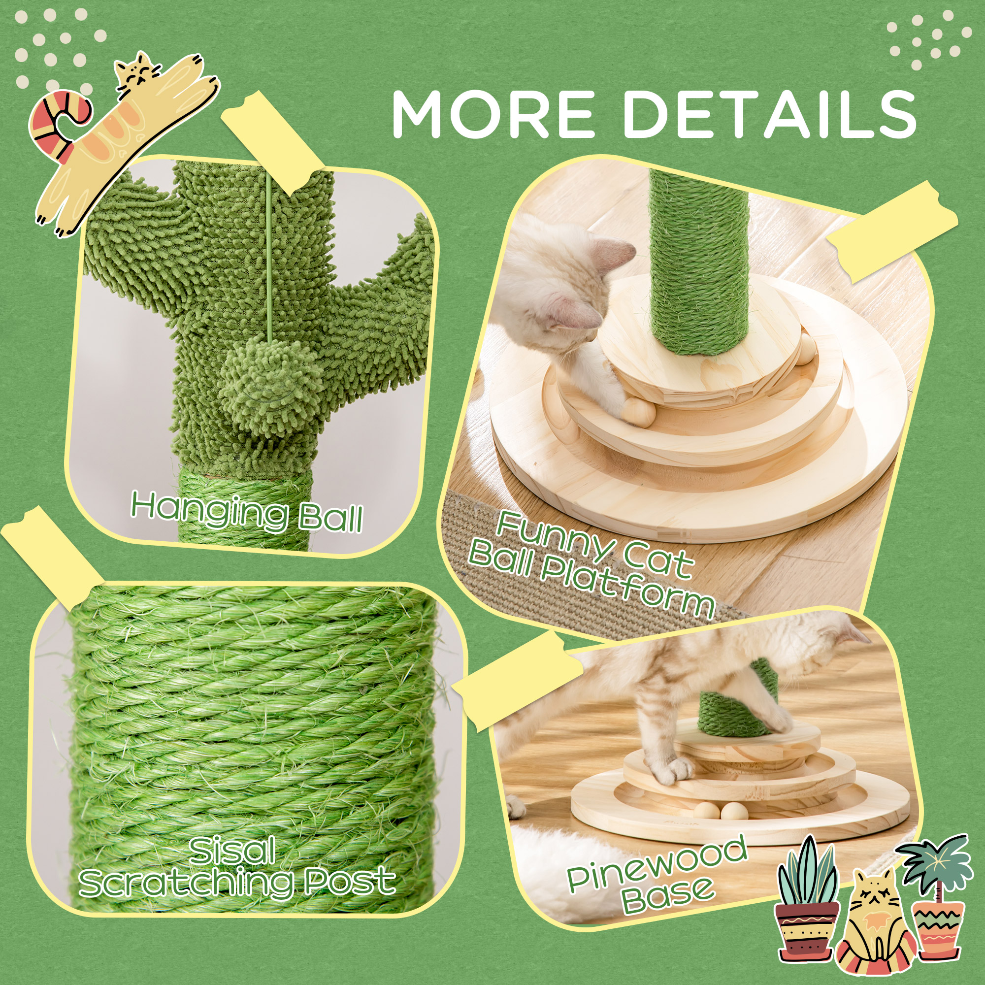 Cat Tree Cactus Sisal Scratching Post For Indoor Cats Play Tower Kitten — image 4