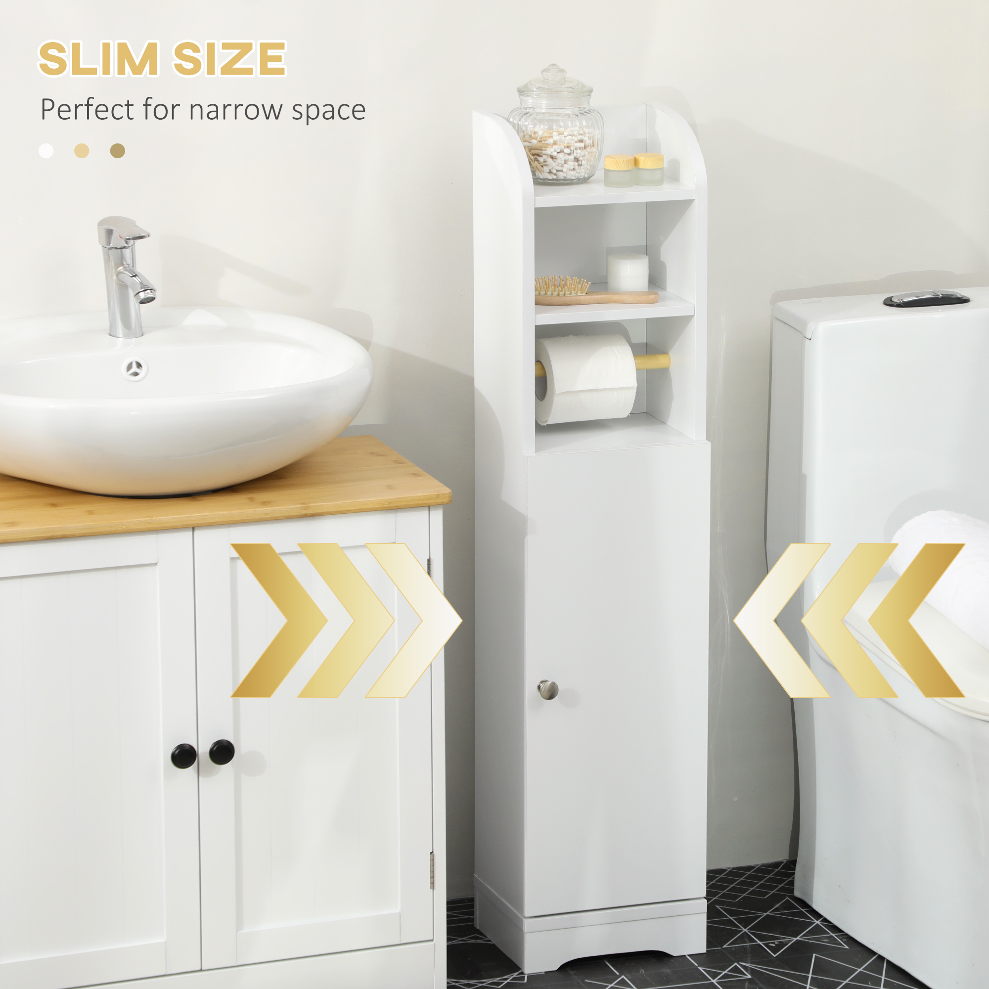 Multi-Storage Narrow Bathroom Cabinet-White — image 3