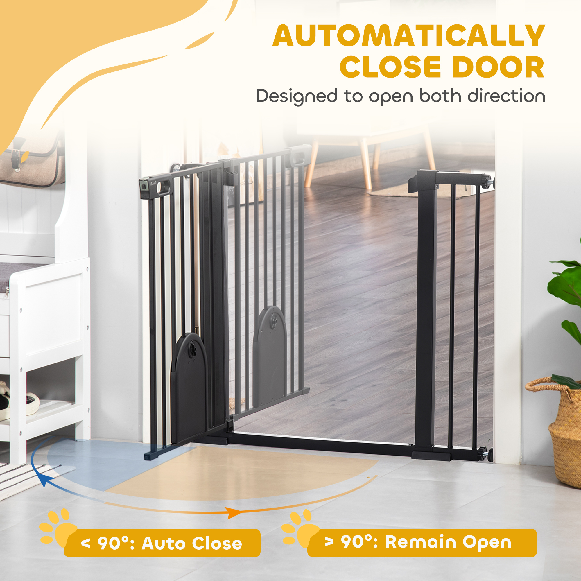 Dog Gate With Cat Flap Pet Safety Barrier,Stair Pressure Fit,Auto Close,Double — image 5