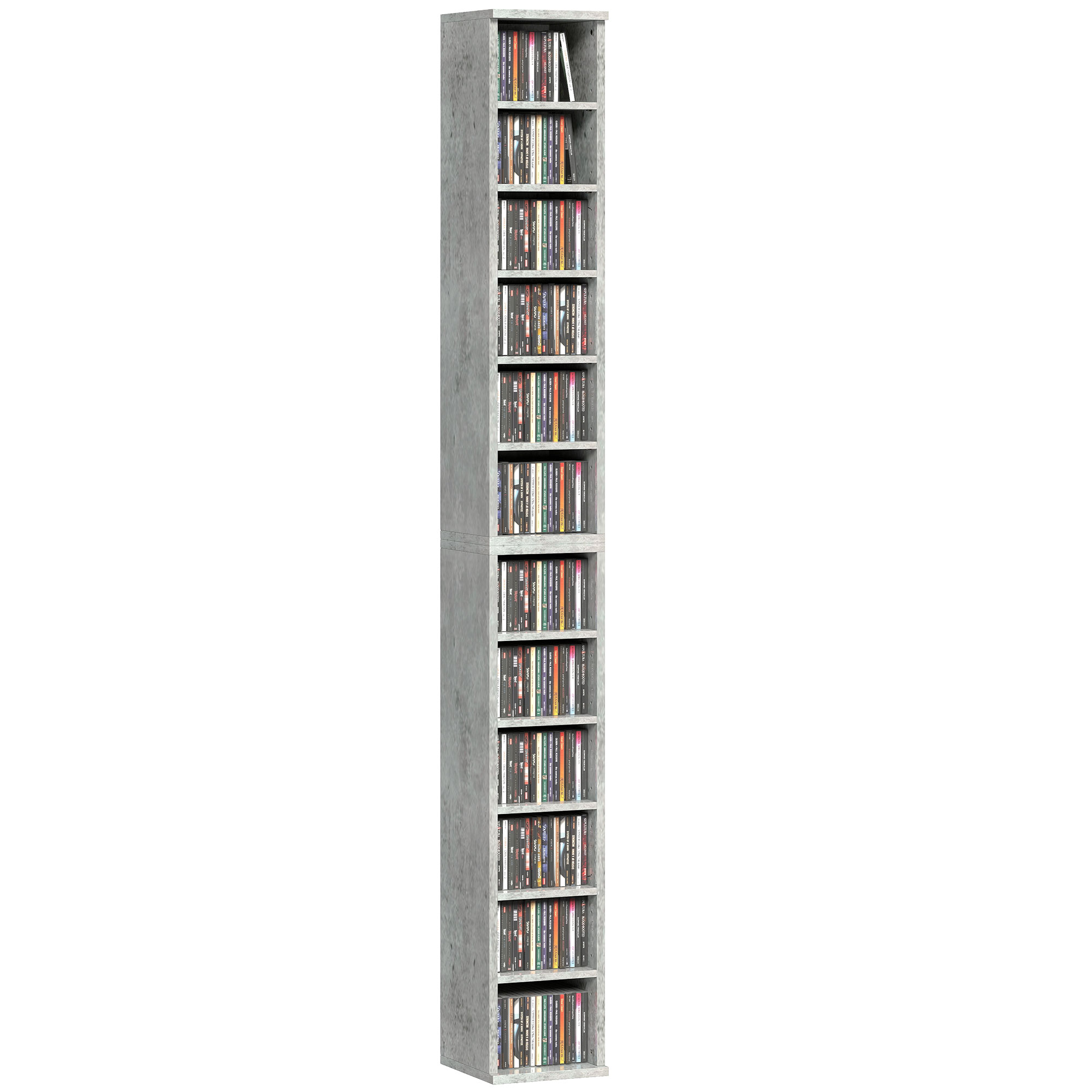 Set Of 2 CD Media Display Shelf Unit Tower Rack With Adjustable Shelves,Cement — image 5