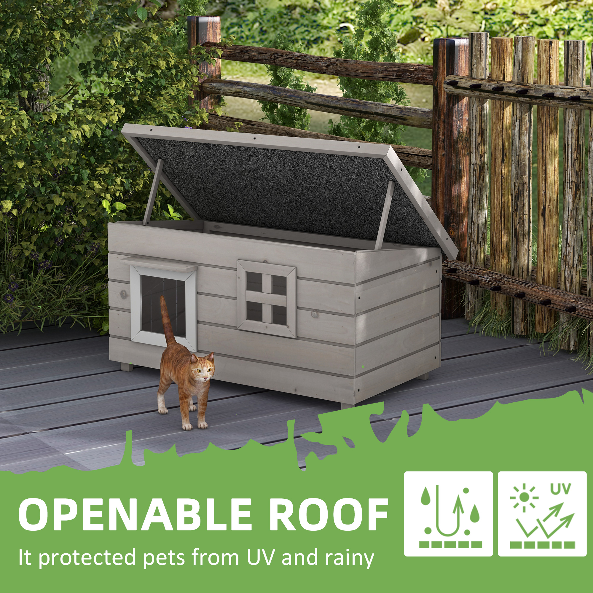 Wooden Outdoor Cat House,Elevated Shelter Kennel,Pet Play House With Openable — image 3