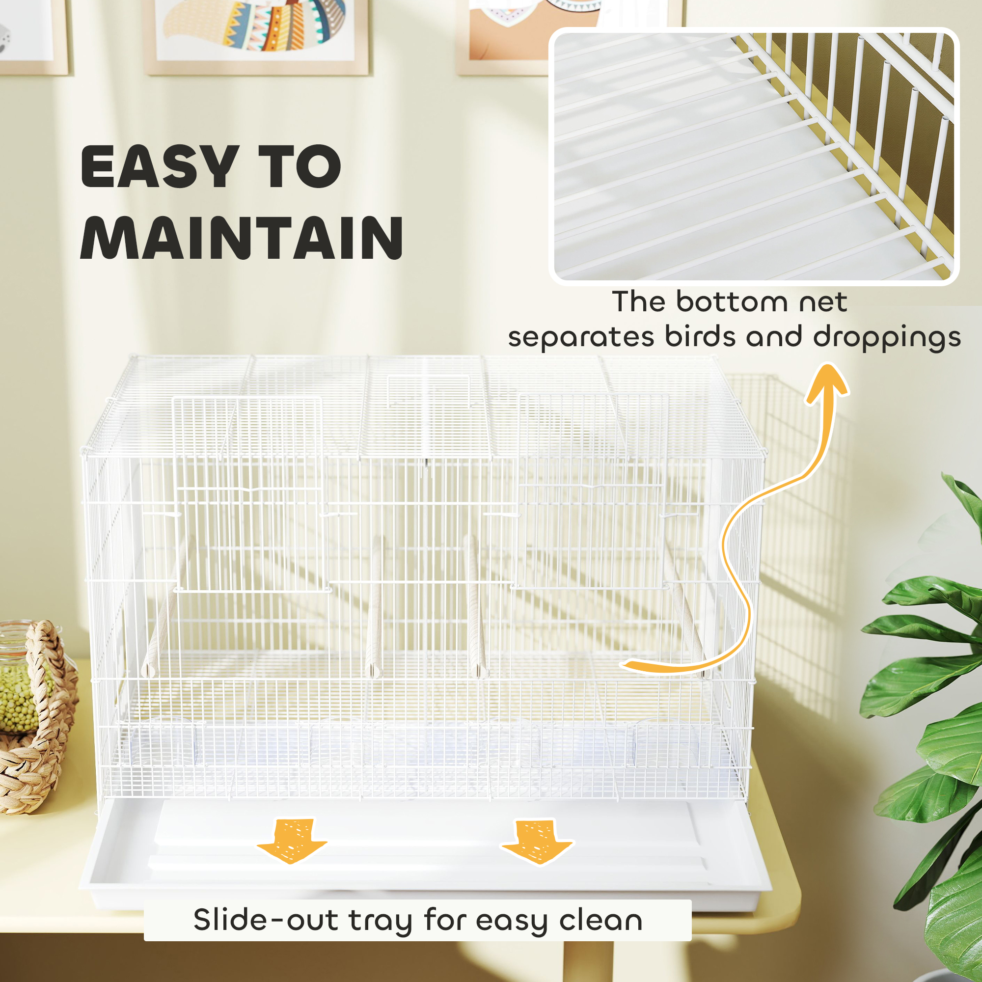 Bird Cage With Divider,4 Wooden Perches,Slide Out Tray,4 Feeders,for — image 3