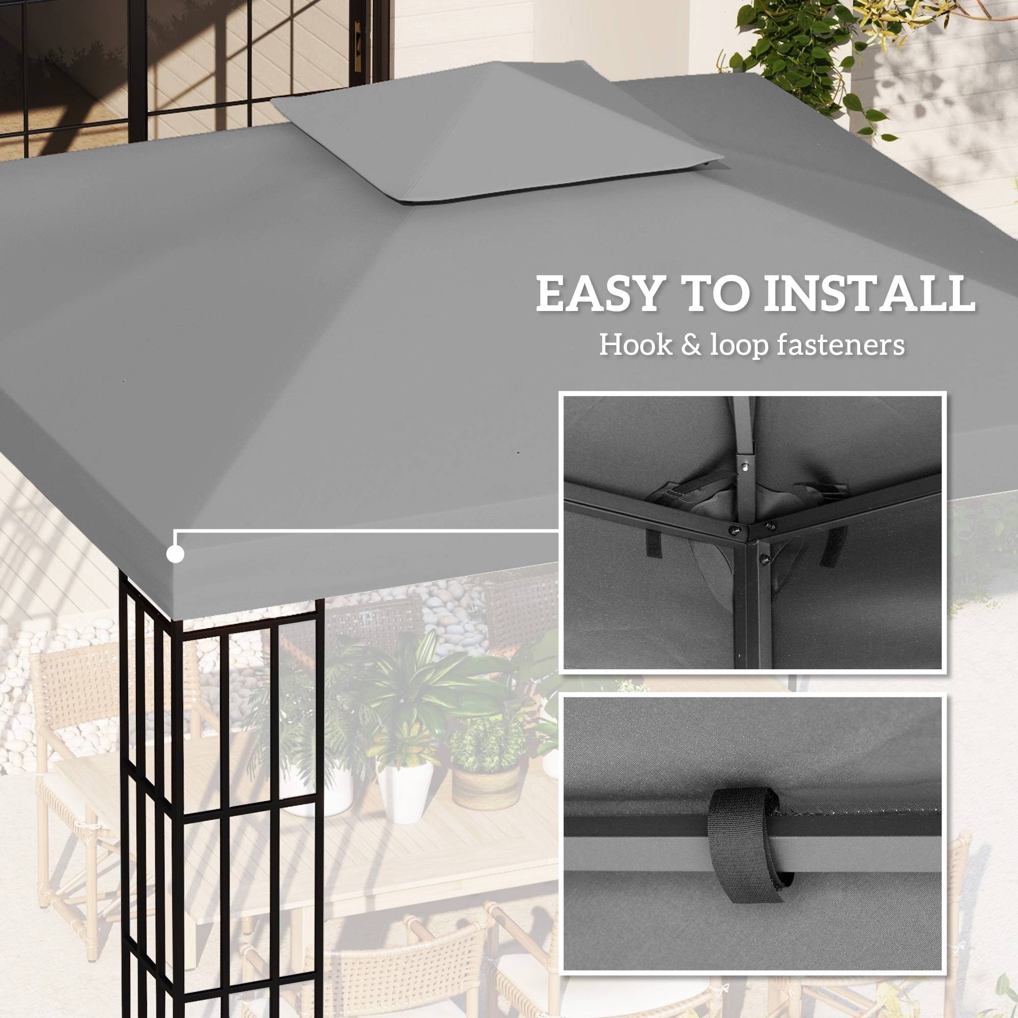 3(m) Gazebo Top Cover Double Tier Canopy Replacement Pavilion Roof Light Grey — image 4
