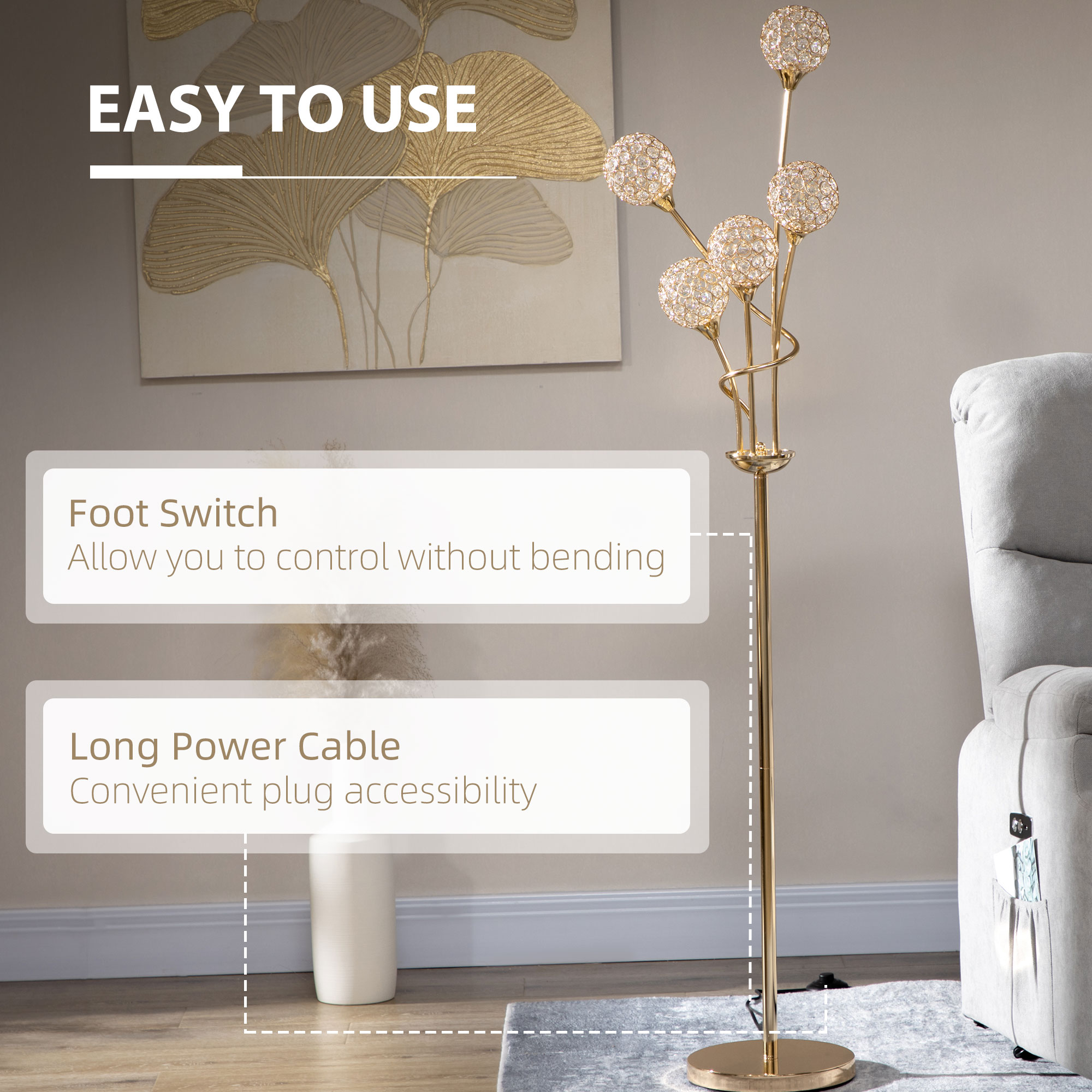 Floor Lamps For Living Room Bedroom With 5 Light,Modern Upright Standing — image 4